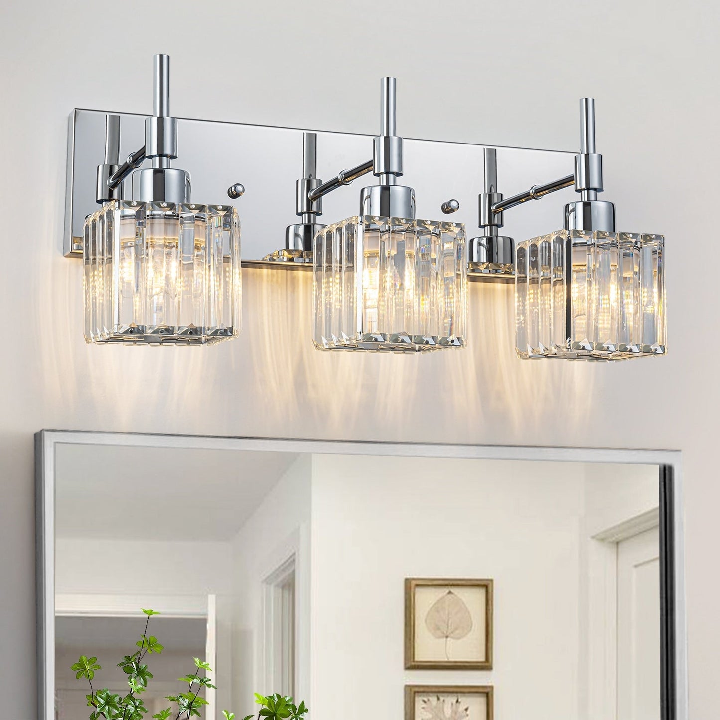 Ora - Lustres de salle de bain modernes à cristaux, à intensité variable, pour miroir, éclairage de vanité glamour