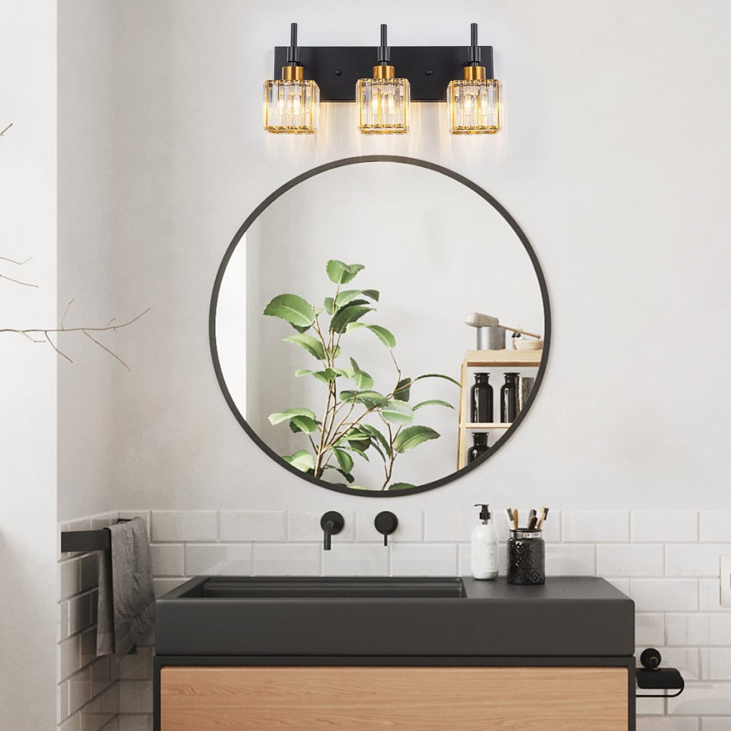 Ora - Lustres de salle de bain modernes à cristaux, à intensité variable, pour miroir, éclairage de vanité glamour