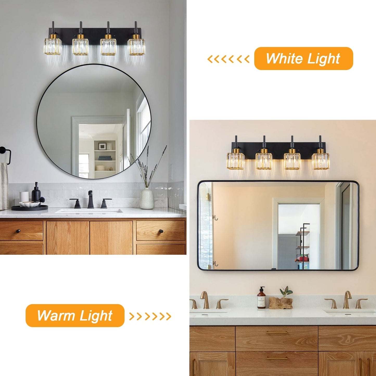 Ora - Lustres de salle de bain modernes à cristaux, à intensité variable, pour miroir, éclairage de vanité glamour