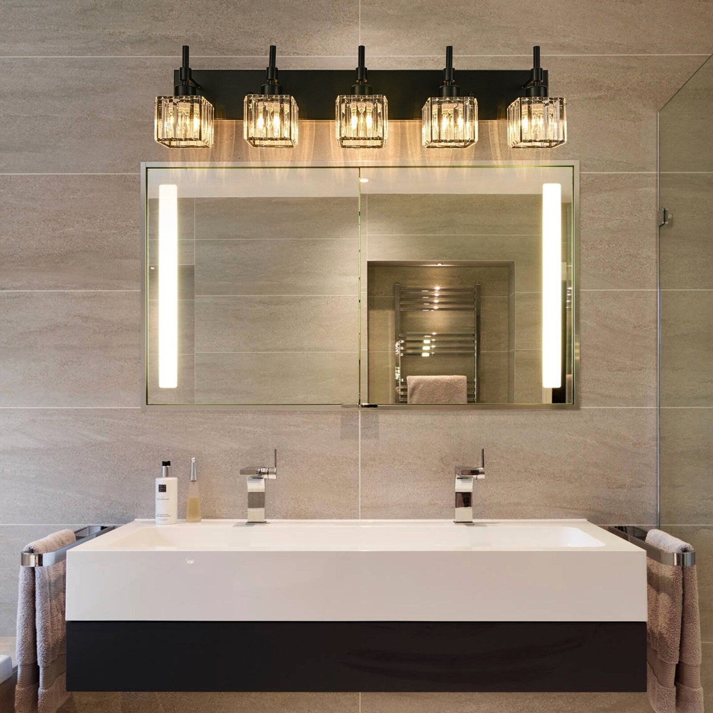 Ora - Lustres de salle de bain modernes à cristaux, à intensité variable, pour miroir, éclairage de vanité glamour