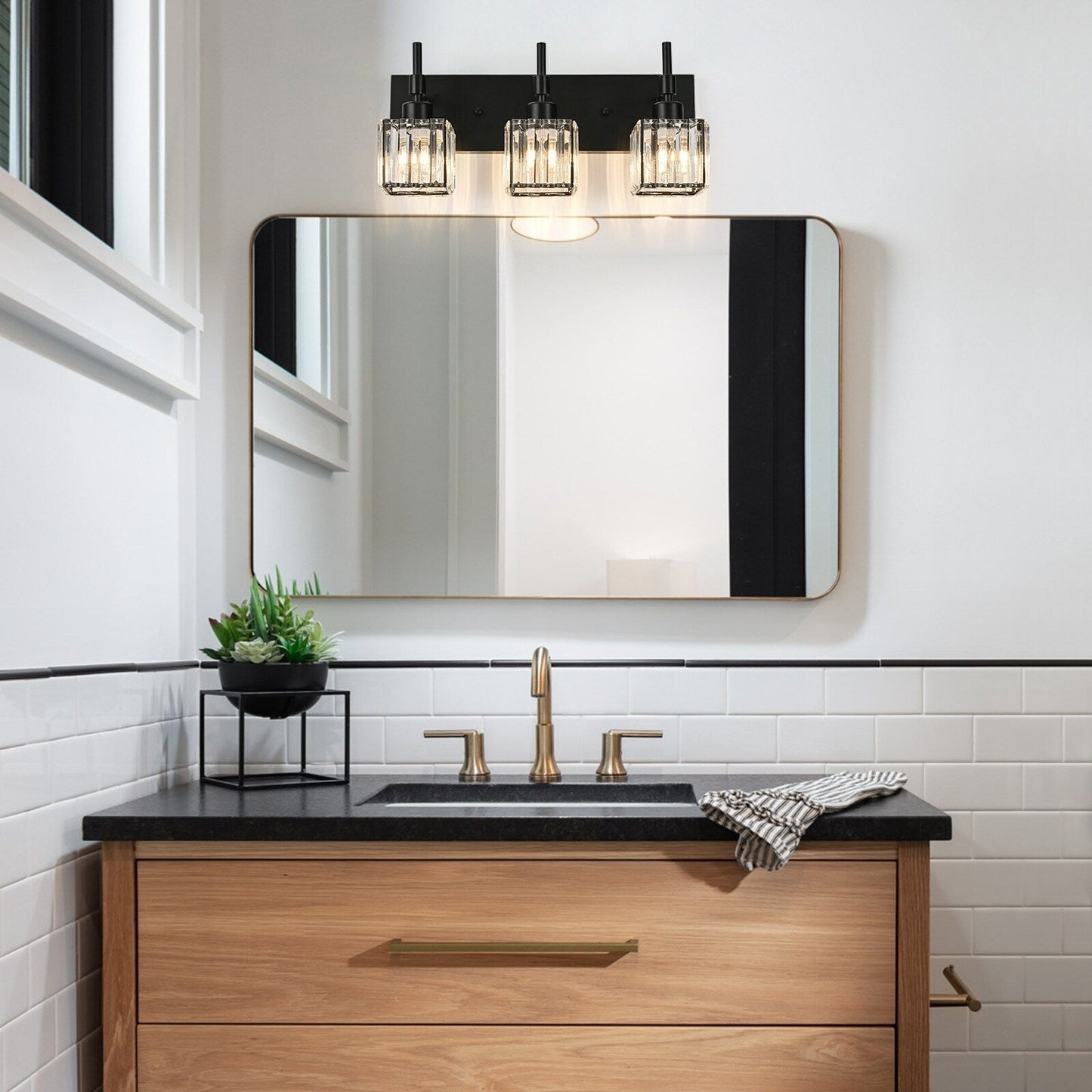 Ora - Lustres de salle de bain modernes à cristaux, à intensité variable, pour miroir, éclairage de vanité glamour