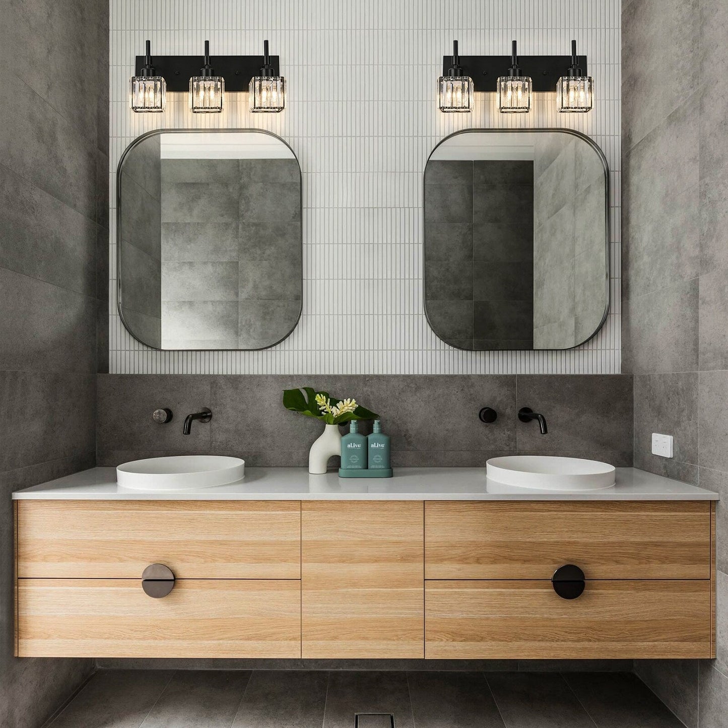 Ora - Lustres de salle de bain modernes à cristaux, à intensité variable, pour miroir, éclairage de vanité glamour