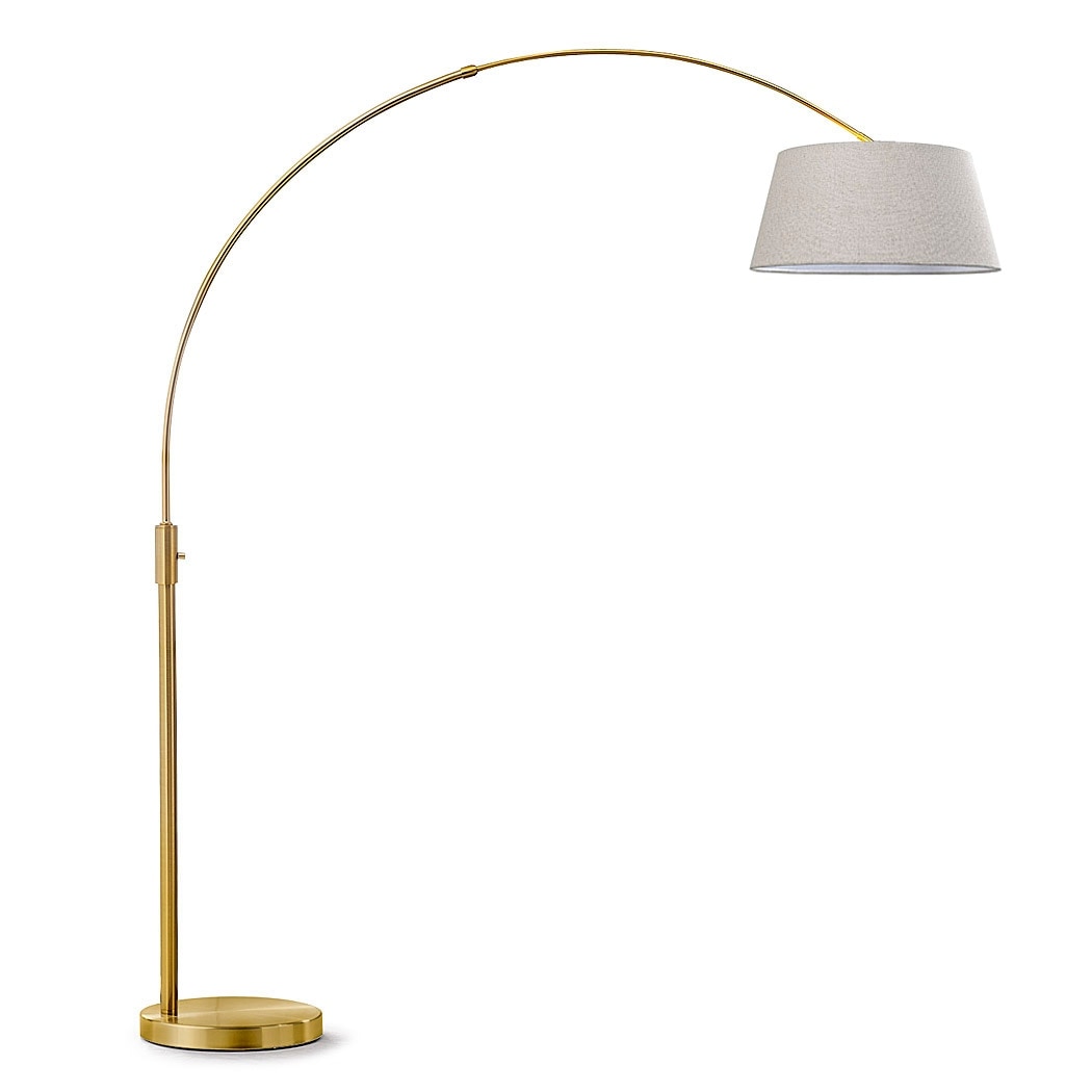 Lampe de sol à arche rétractable Orbita 81H à LED, intensité variable, ampoule incluse, finition laiton antique.