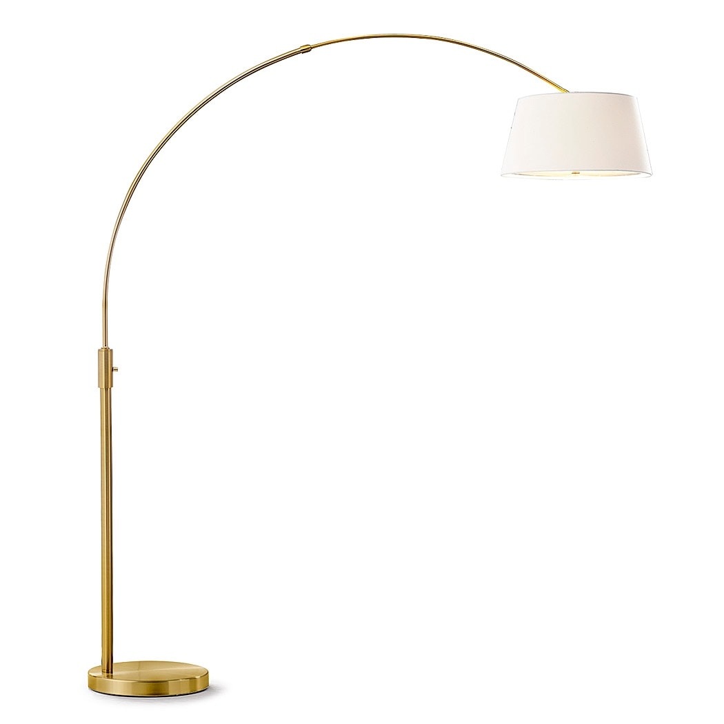 Lampe de sol à arche rétractable Orbita 81H à LED, intensité variable, ampoule incluse, finition laiton antique.