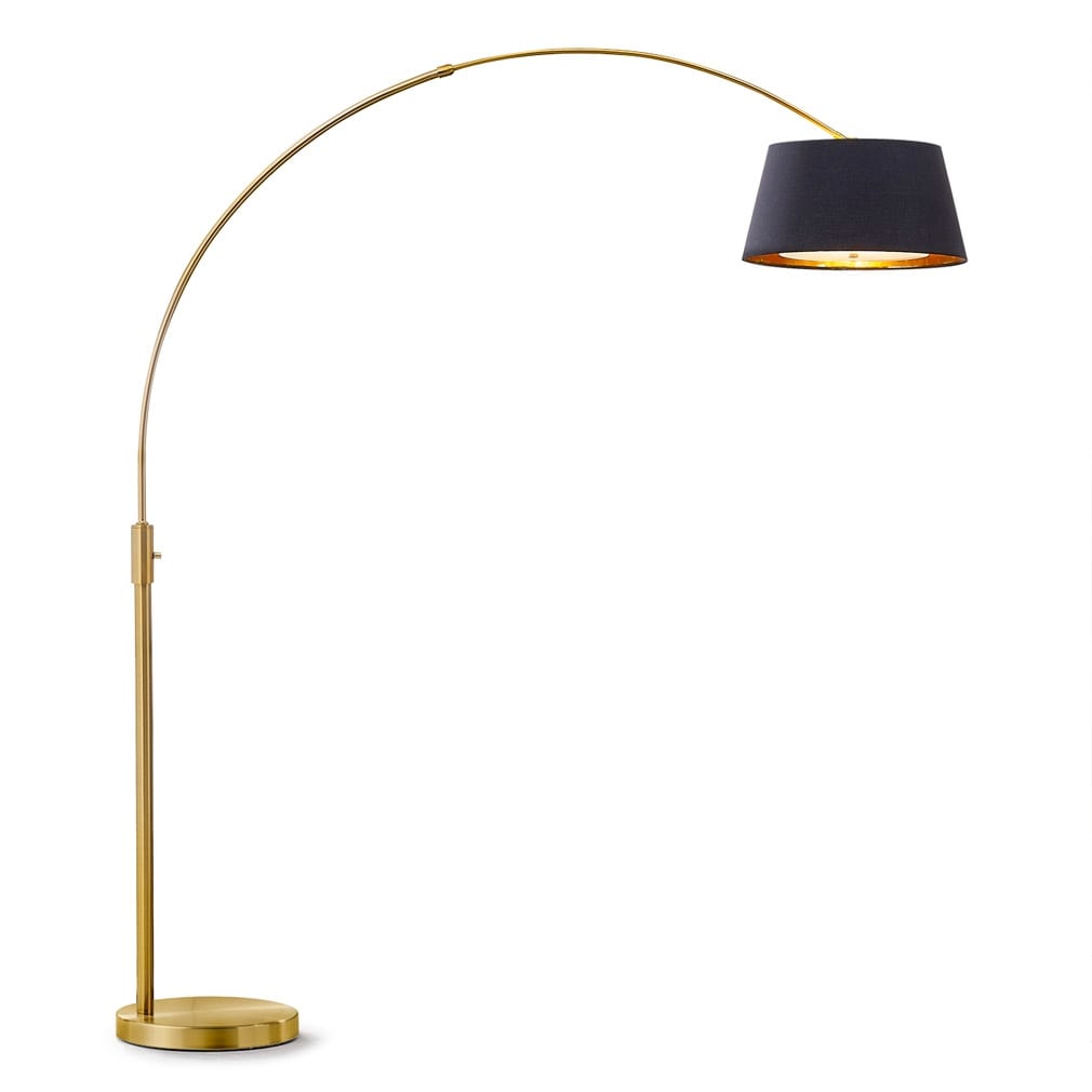 Lampe de sol à arche rétractable Orbita 81H à LED, intensité variable, ampoule incluse, finition laiton antique.