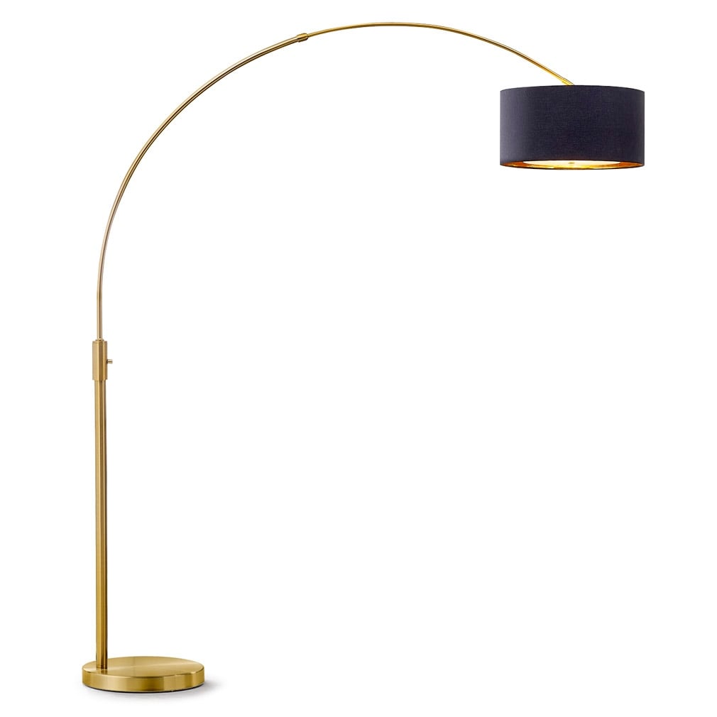Lampe de sol à arche rétractable Orbita 81H à LED, intensité variable, ampoule incluse, finition laiton antique.