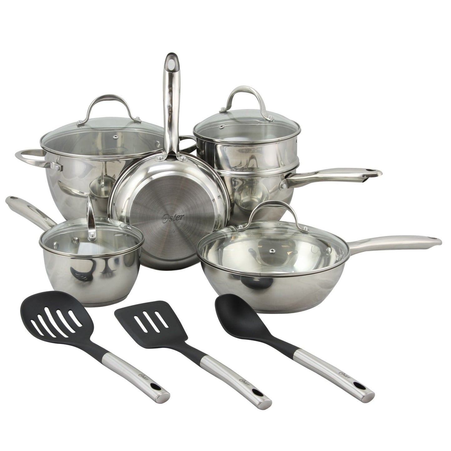 Ensemble de cuisine en acier inoxydable à forme de ventre, 13 pièces, Oster Ridgewell