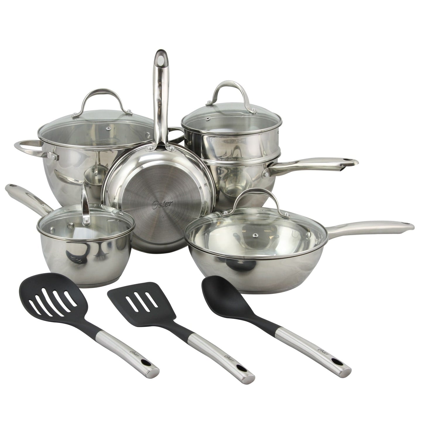 Ensemble de cuisine en acier inoxydable à forme de ventre, 13 pièces, Oster Ridgewell
