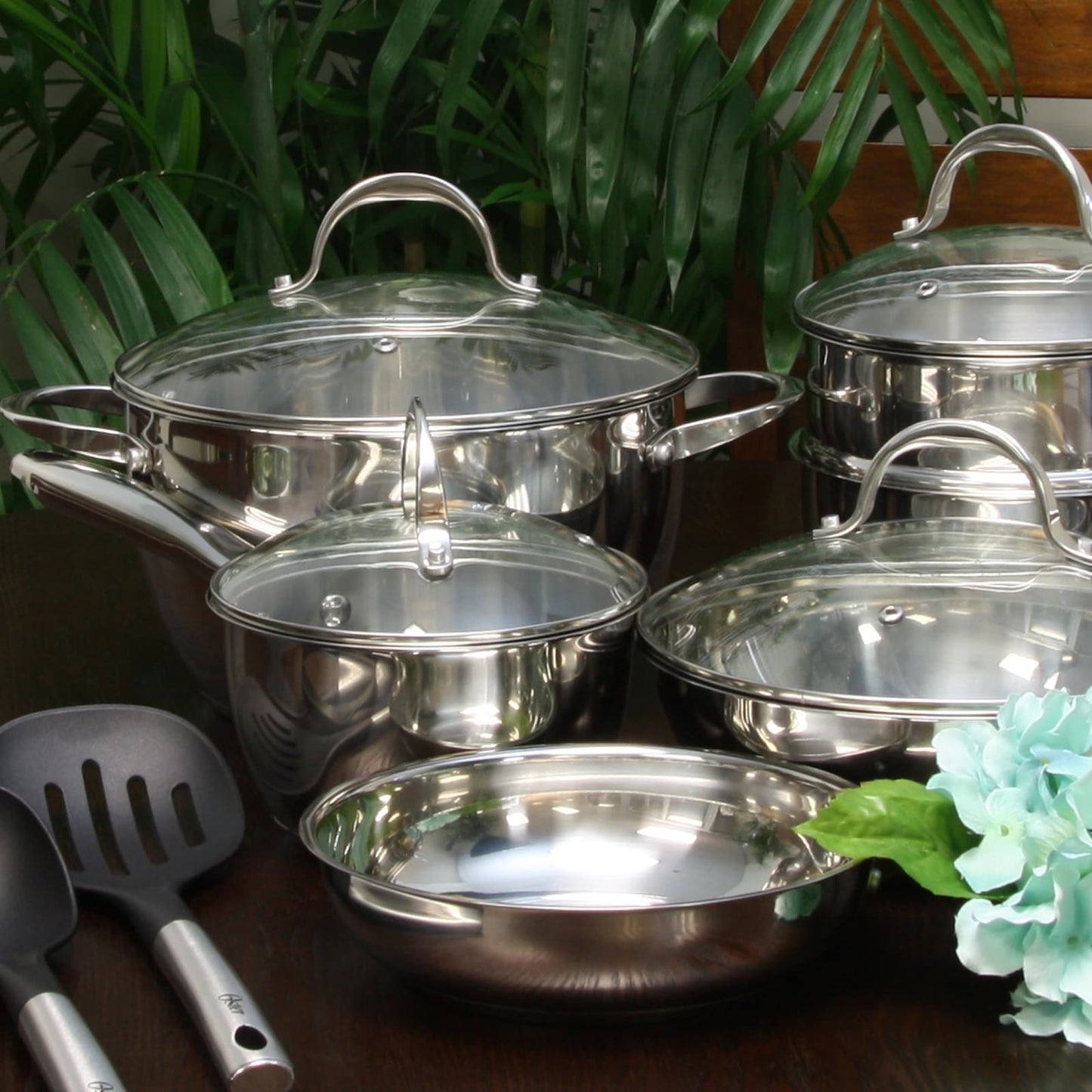 Ensemble de cuisine en acier inoxydable à forme de ventre, 13 pièces, Oster Ridgewell