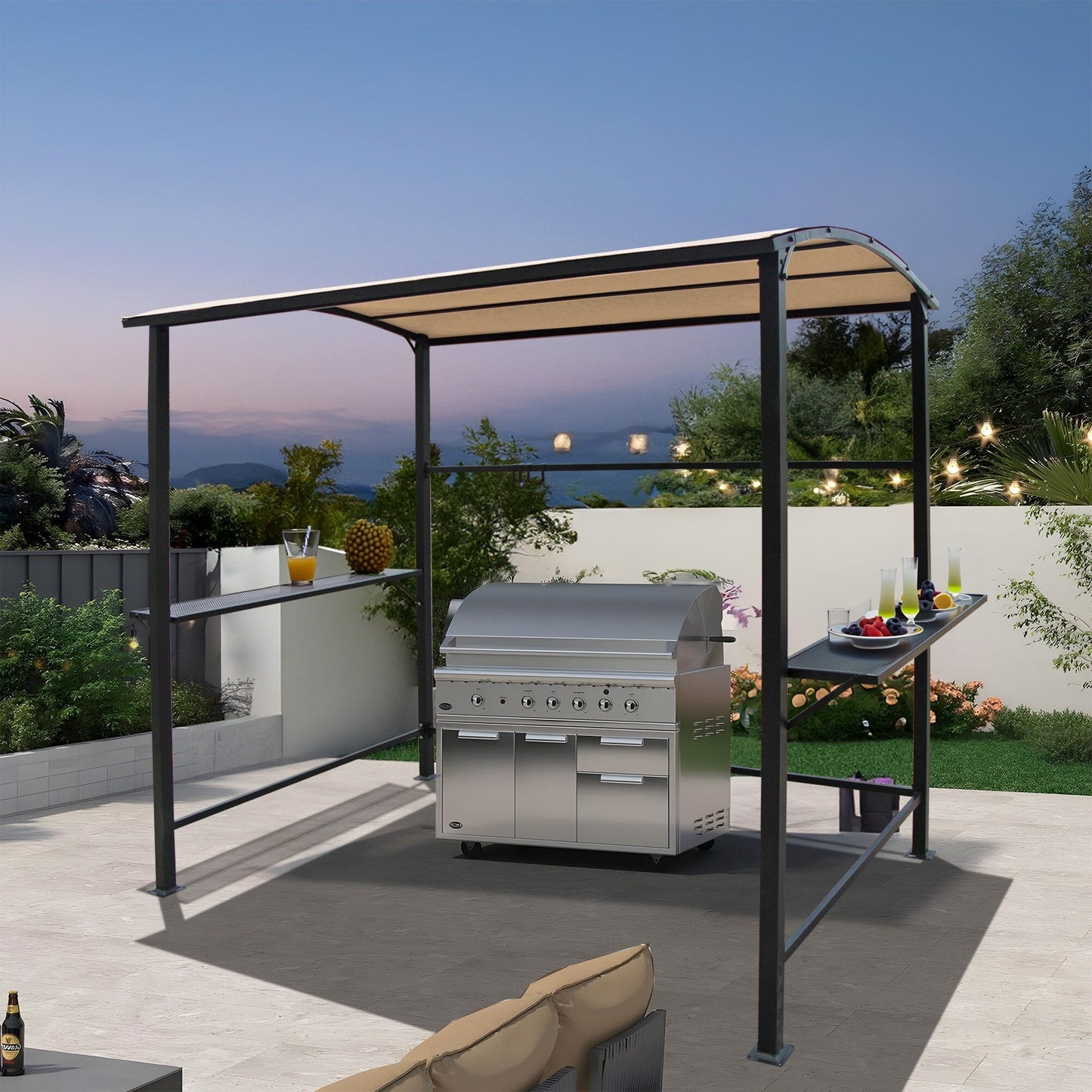 Abri de barbecue, tonnelle pour barbecue, avec cadre en acier, pour extérieur, 5 pi x 8 pi