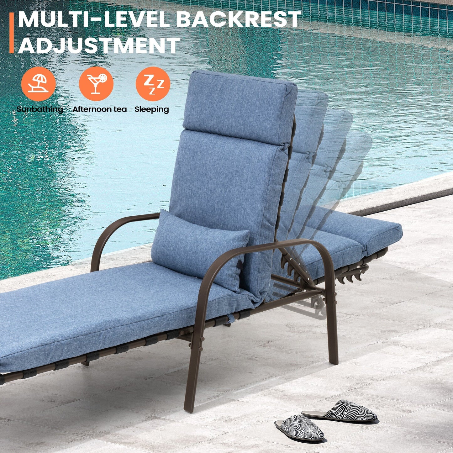Chaise longue de jardin réglable pour extérieur avec coussin, pour plage ou bord de piscine