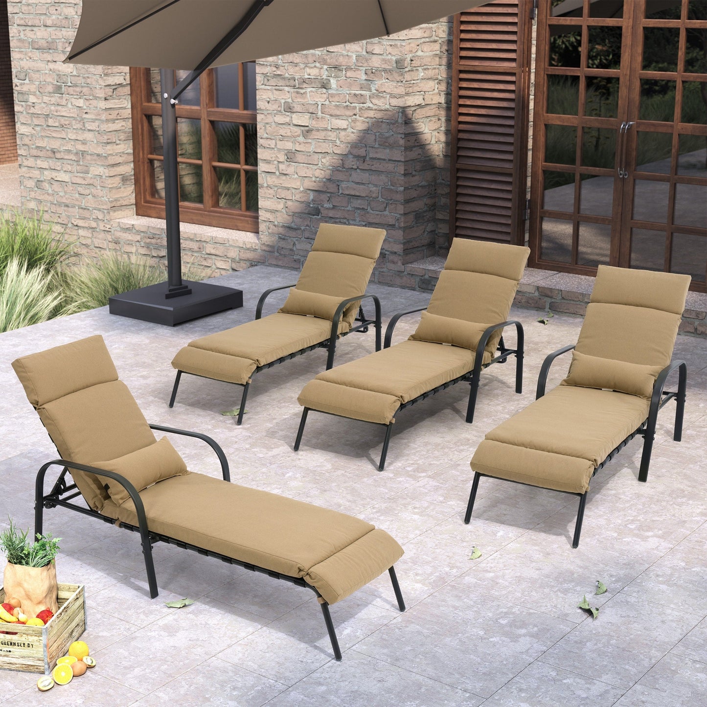 Chaise longue de jardin réglable pour extérieur avec coussin, pour plage ou bord de piscine