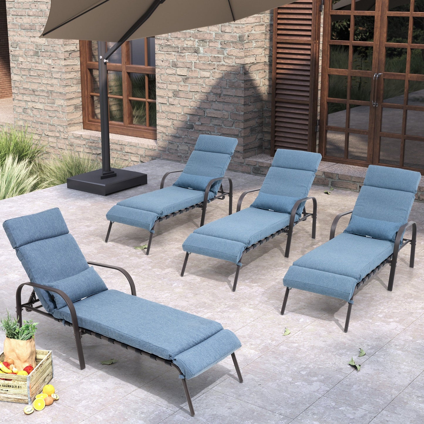 Chaise longue de jardin réglable pour extérieur avec coussin, pour plage ou bord de piscine
