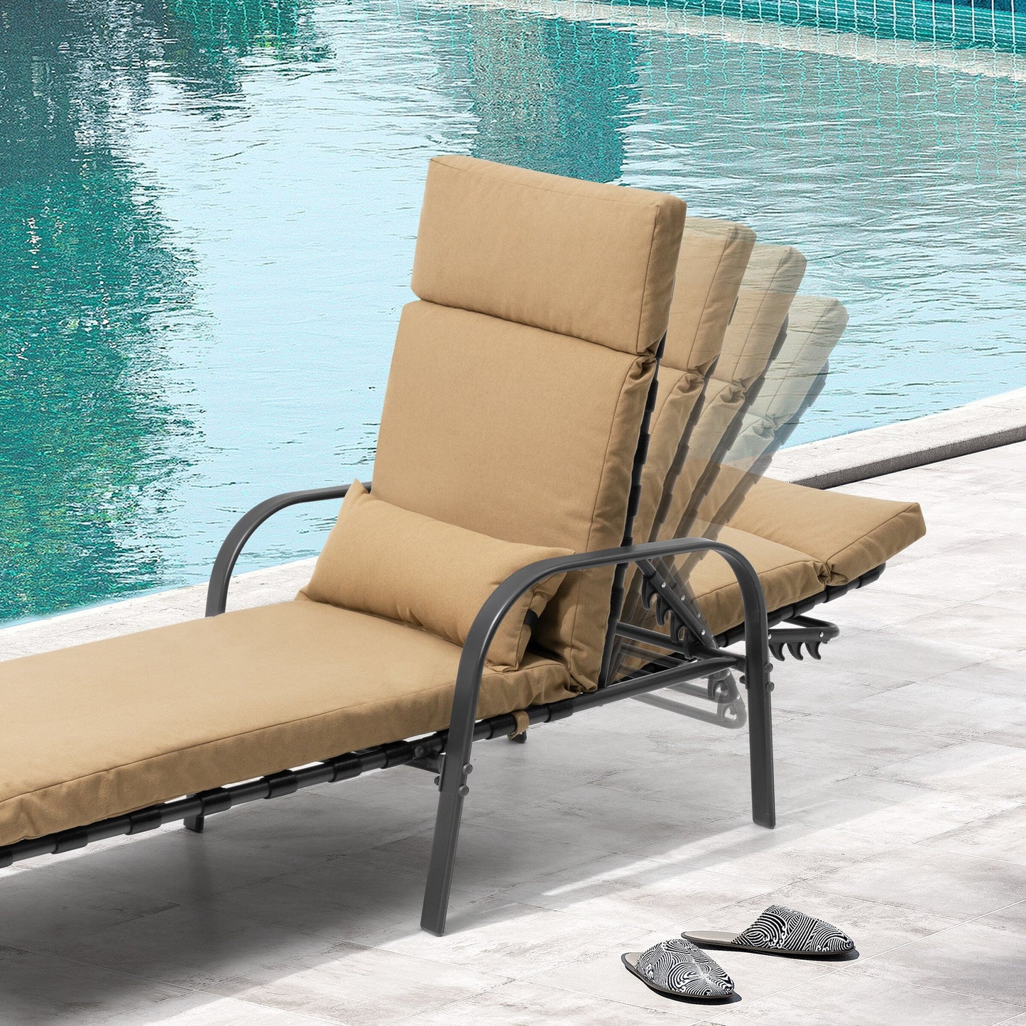 Chaise longue de jardin réglable pour extérieur avec coussin, pour plage ou bord de piscine