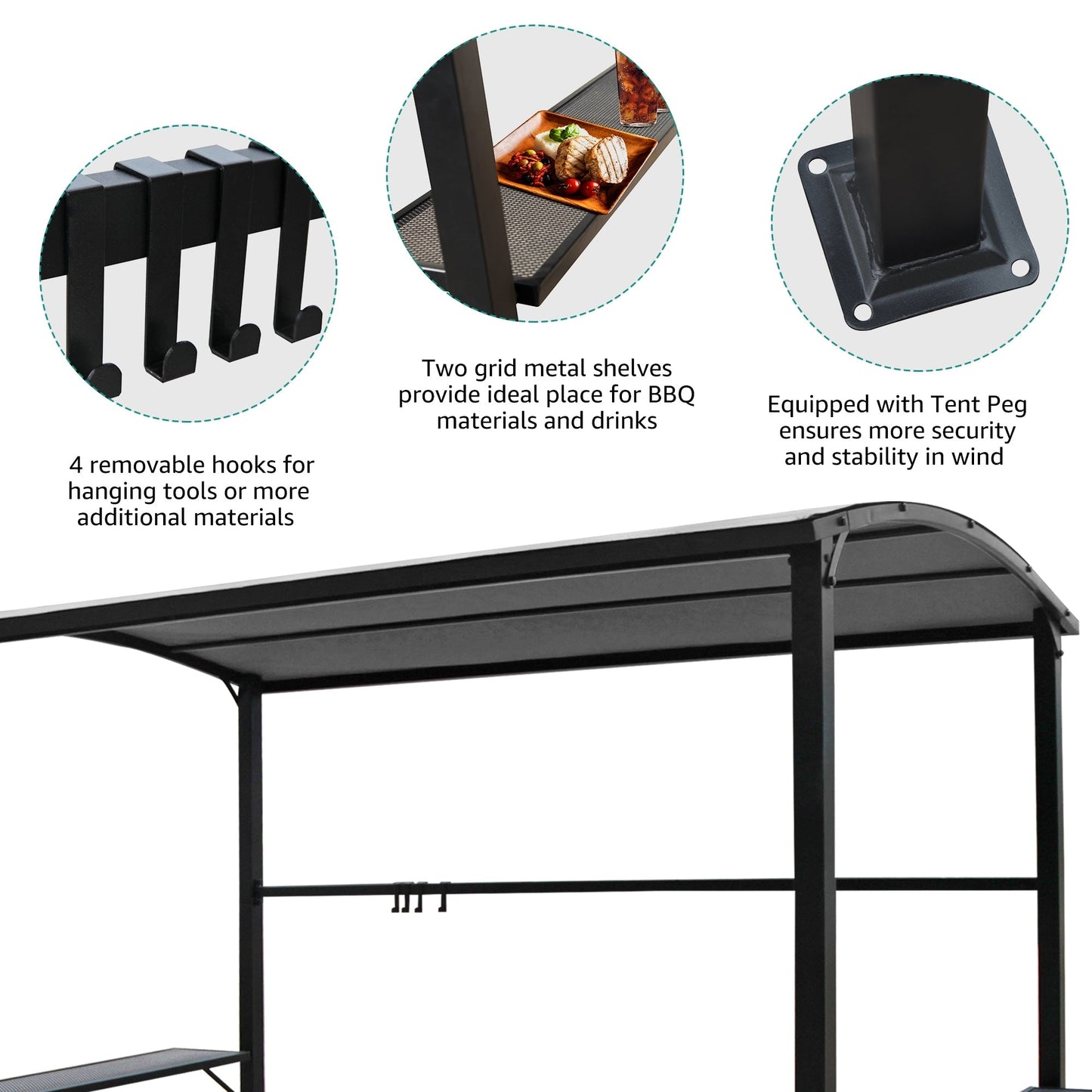Abri de barbecue, tonnelle pour barbecue, avec cadre en acier, pour extérieur, 5 pi x 8 pi