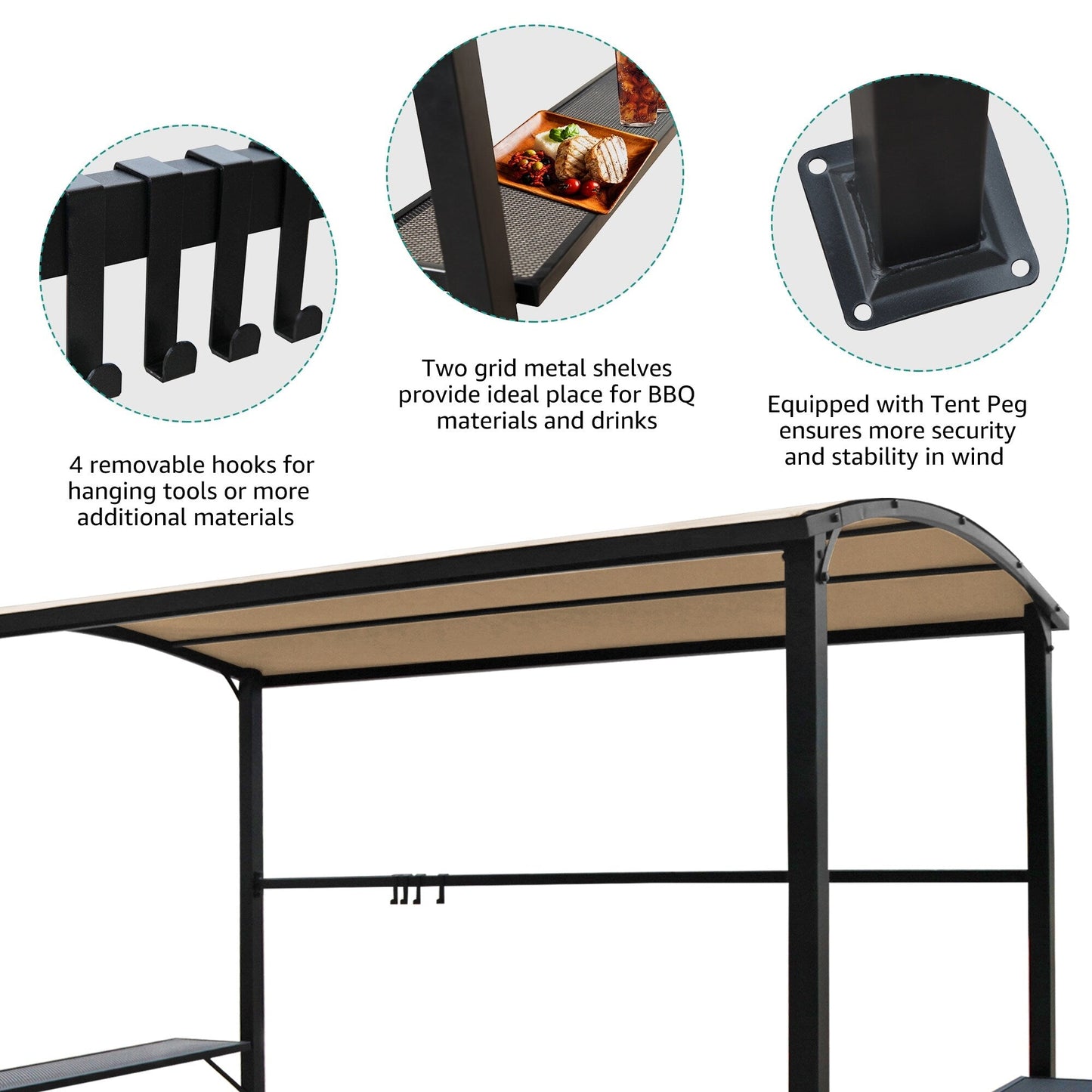 Abri de barbecue, tonnelle pour barbecue, avec cadre en acier, pour extérieur, 5 pi x 8 pi