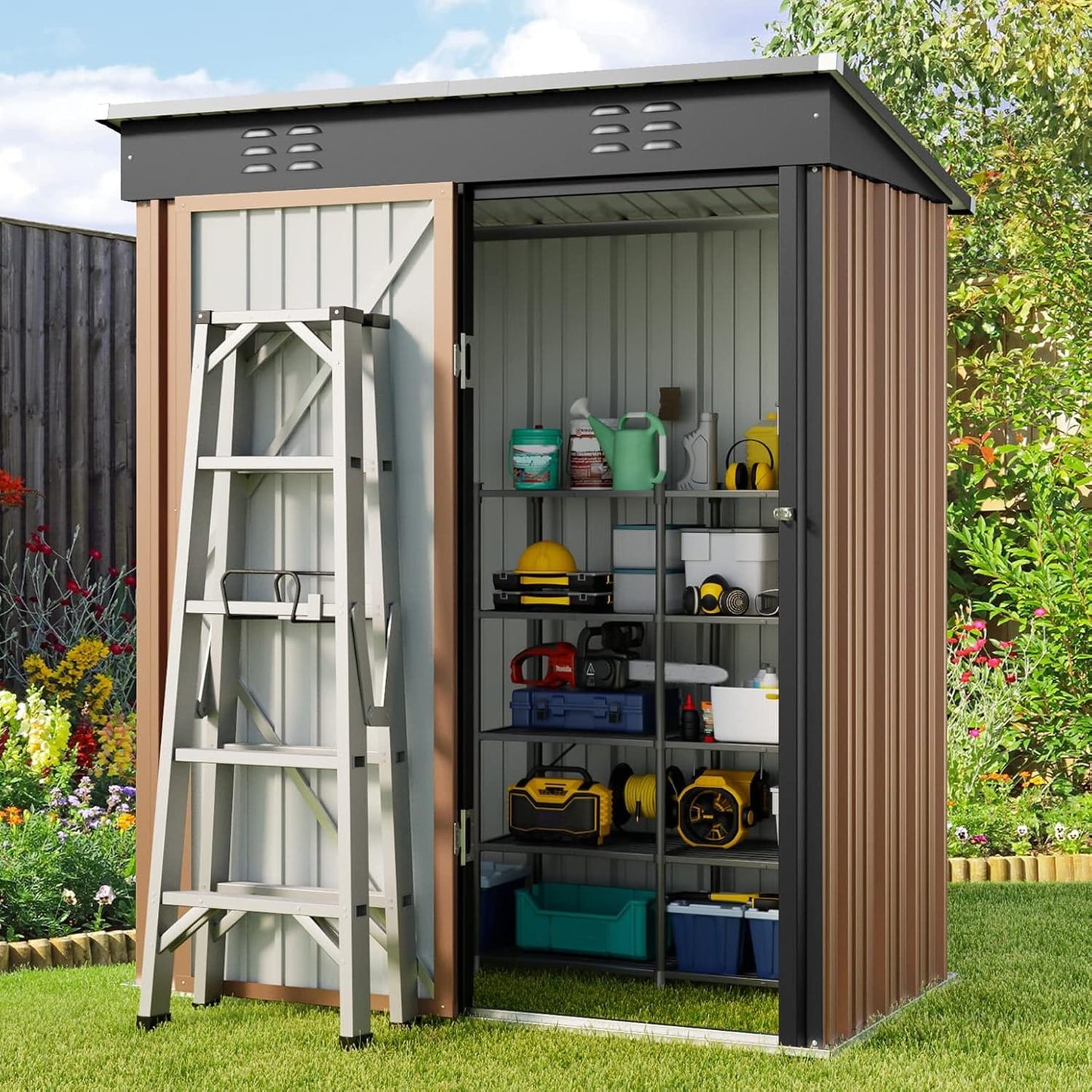 Abri de jardin en métal pour rangement extérieur, avec porte verrouillable, pour meubles de patio et outils