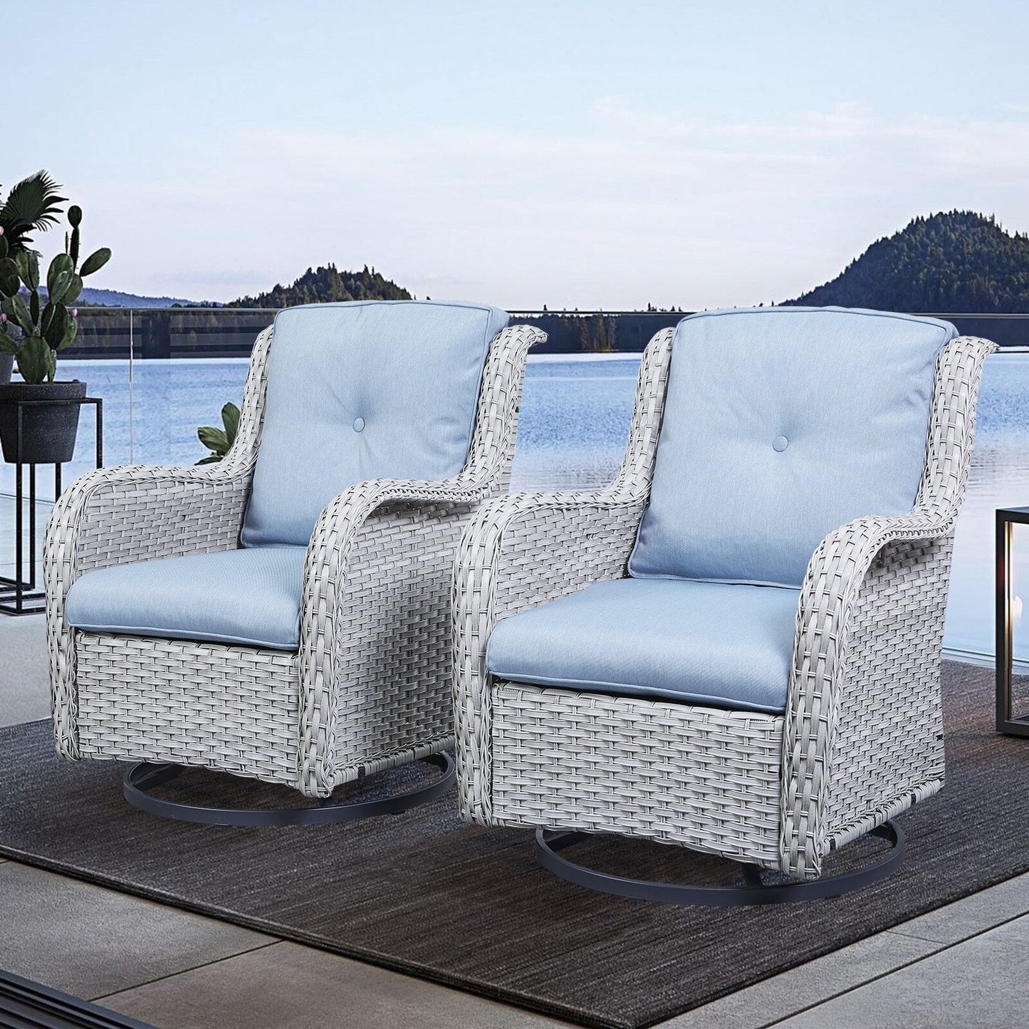 Gymojoy Chaise longue d'extérieur en osier avec base pivotante (lot de 2)