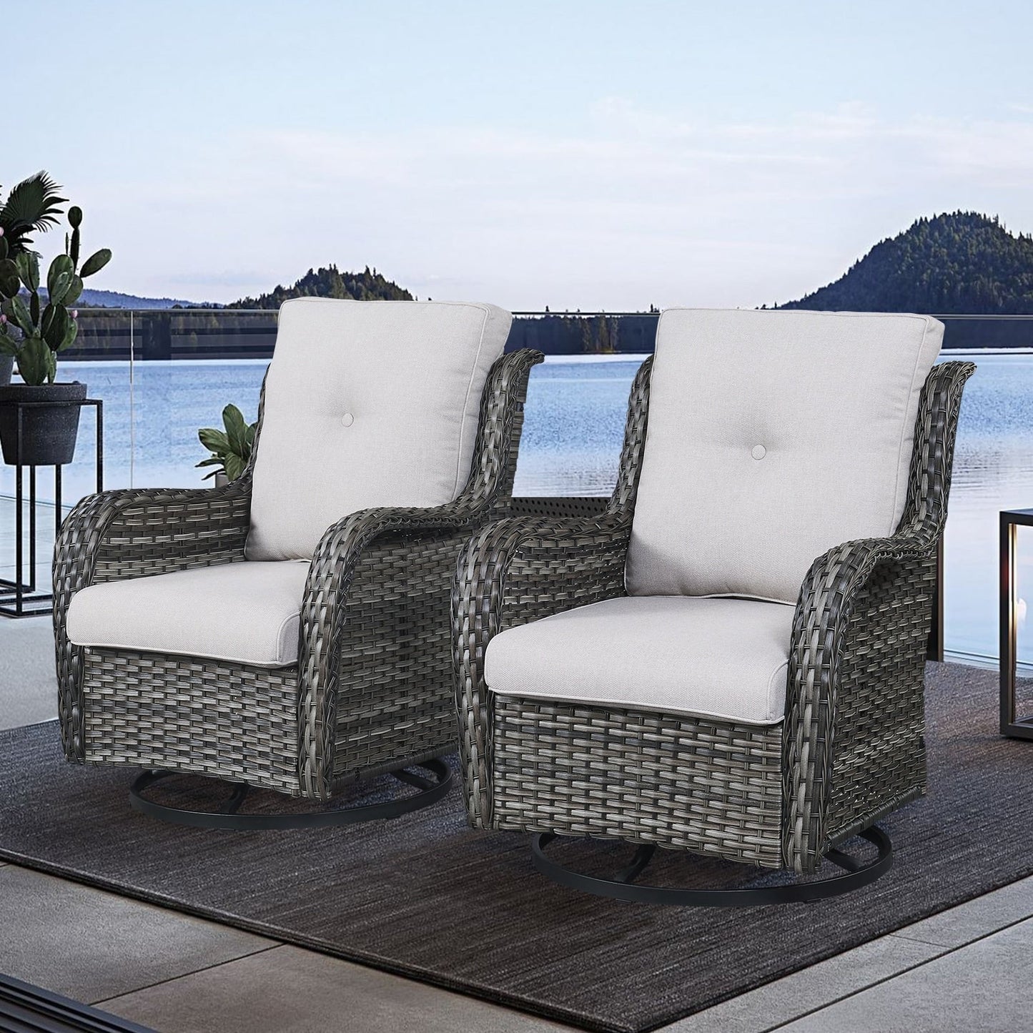 Gymojoy Chaise longue d'extérieur en osier avec base pivotante (lot de 2)