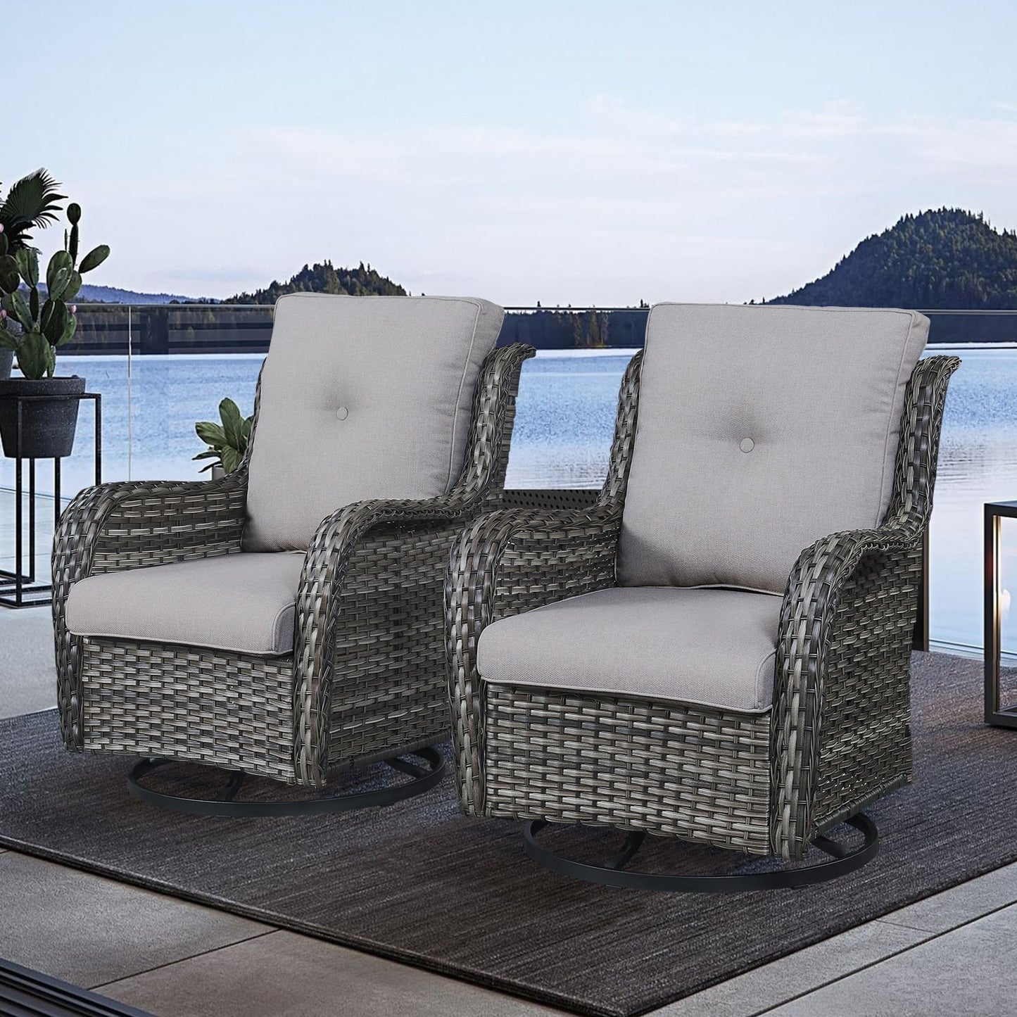 Gymojoy Chaise longue d'extérieur en osier avec base pivotante (lot de 2)