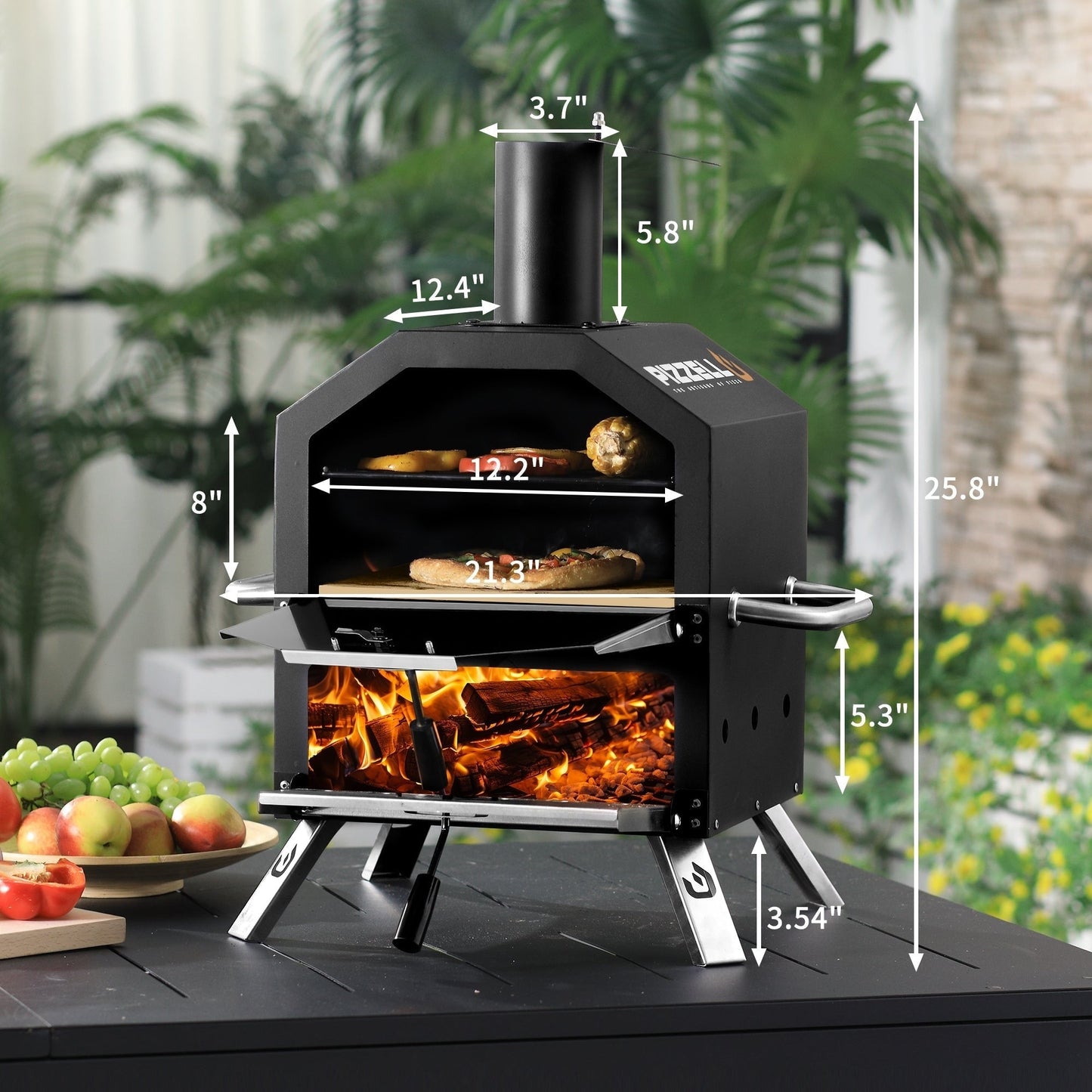 Four à pizza extérieur à bois, appareil à pizza 2 couches, grill à pizza extérieur pour fêtes de jardin - 30 cm (12 pouces)