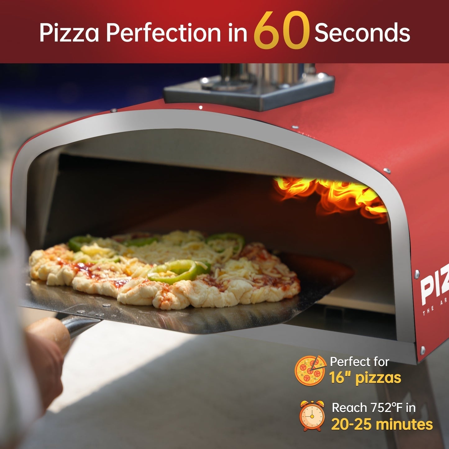 Four à pizza extérieur à bois, four à pizza portable avec pelle à pizza, sac de transport - 16 pouces