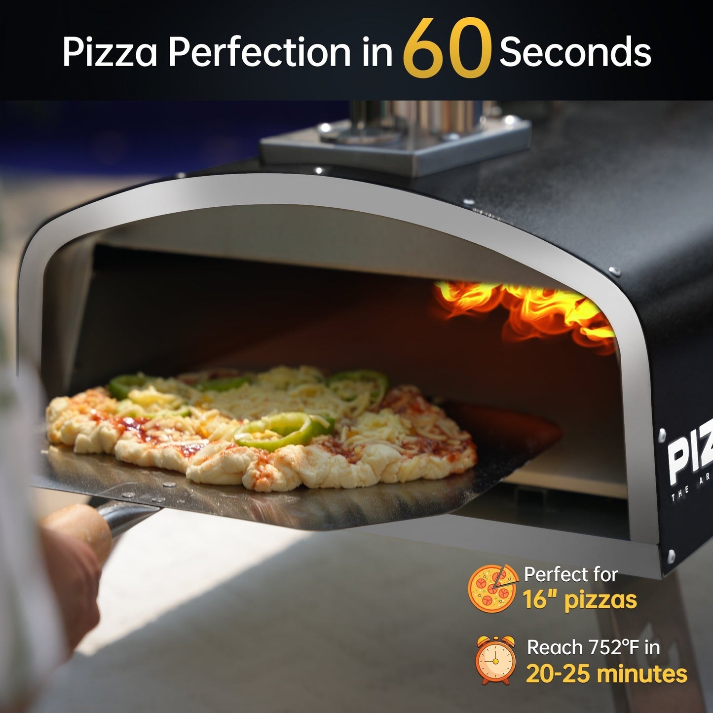 Four à pizza extérieur à bois, four à pizza portable avec pelle à pizza, sac de transport - 16 pouces