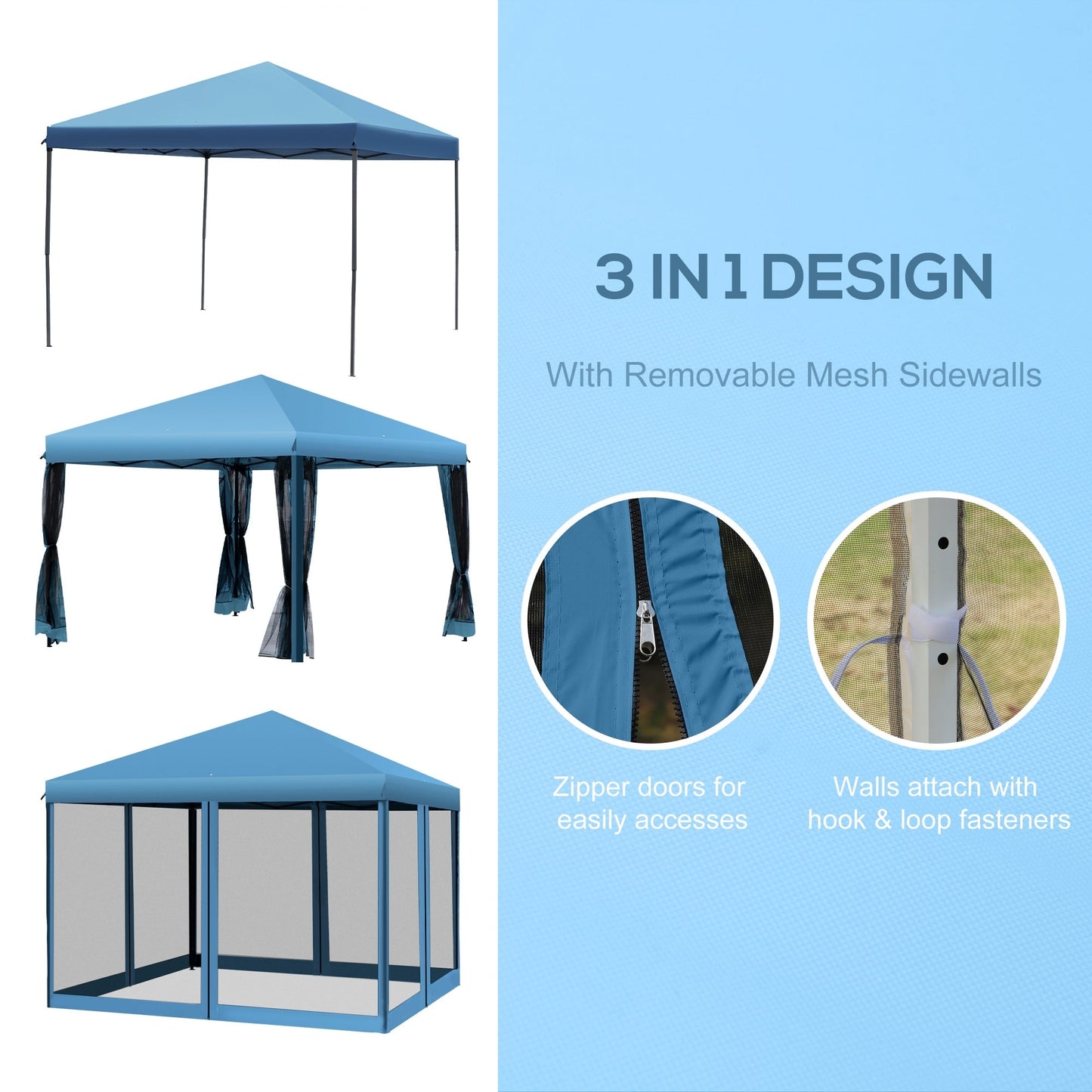 Outsunny Tente Pop-up de 3m x 3m avec parois latérales en filet amovibles, conception facile à installer, pour événements et fêtes en plein air