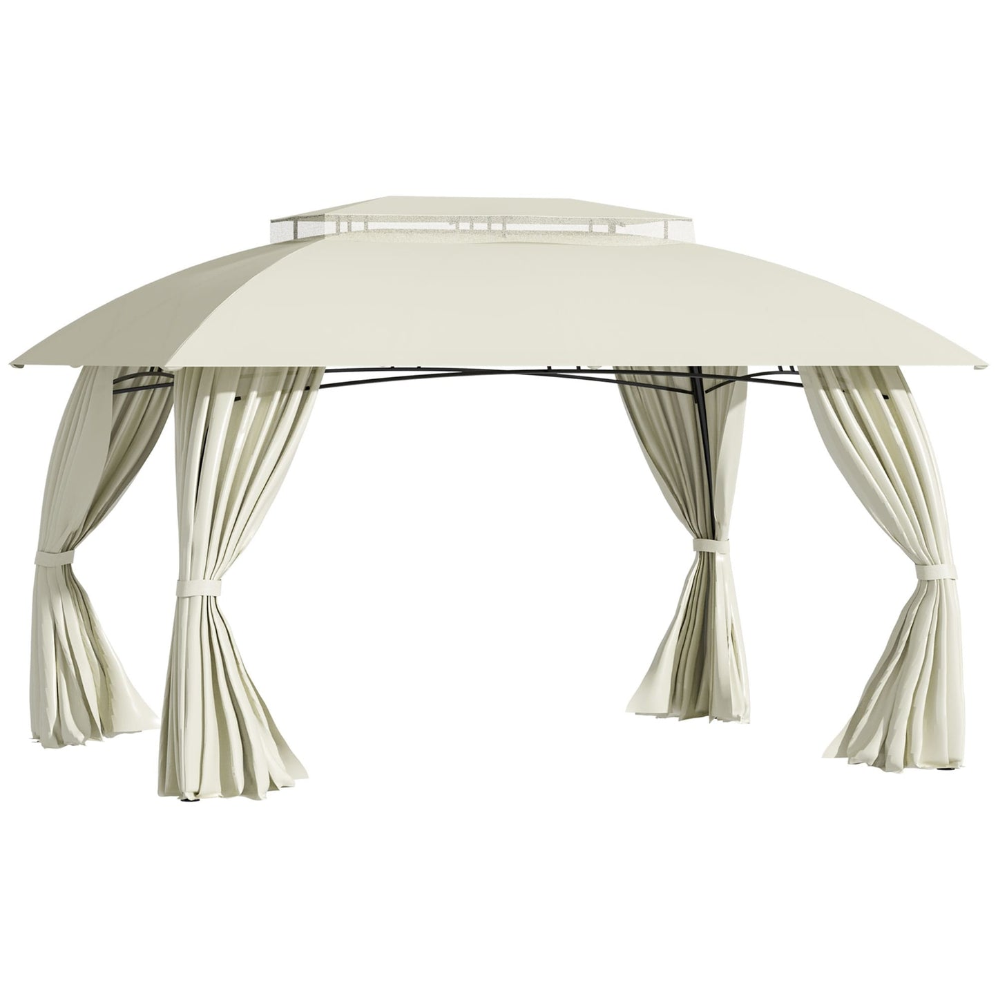 Outsunny Gazebo de Patio 3 x 4 m, Abri Extérieur avec Panneaux Lateraux, Toit Doublement Ventilé, Structure en Acier