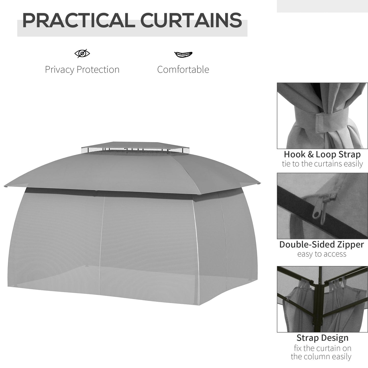 Outsunny Gazebo de Patio 3 x 4 m, Abri Extérieur avec Panneaux Lateraux, Toit Doublement Ventilé, Structure en Acier