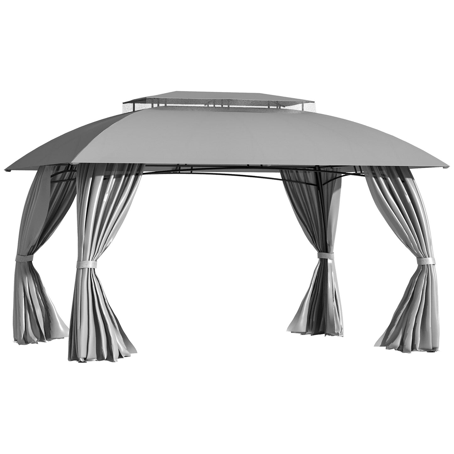 Outsunny Gazebo de Patio 3 x 4 m, Abri Extérieur avec Panneaux Lateraux, Toit Doublement Ventilé, Structure en Acier