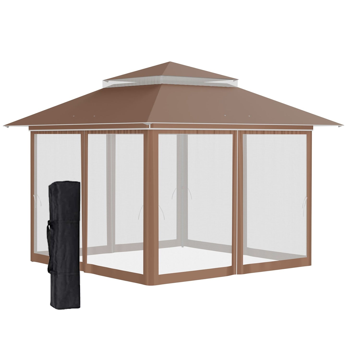 Outsunny Tente Pop-up Instant Canopy 3,6 m x 3,6 m, avec Pare-soleil, pliable, avec moustiquaire latérale en maille, hauteur réglable sur 3 niveaux