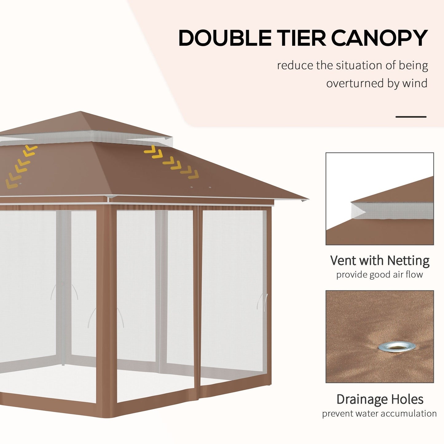 Outsunny Tente Pop-up Instant Canopy 3,6 m x 3,6 m, avec Pare-soleil, pliable, avec moustiquaire latérale en maille, hauteur réglable sur 3 niveaux