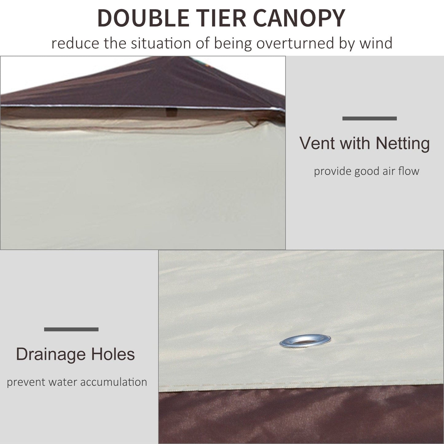 Outsunny Tente Pop-up Instant Canopy 3,6 m x 3,6 m, avec Pare-soleil, pliable, avec moustiquaire latérale en maille, hauteur réglable sur 3 niveaux