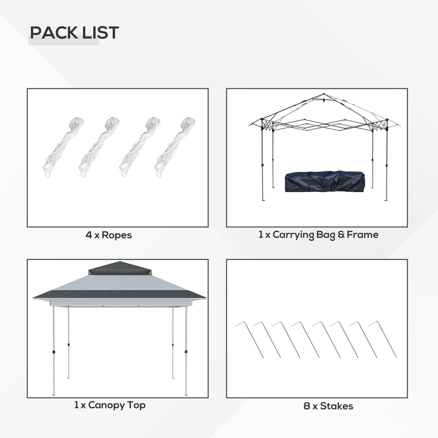Outsunny Tente Pop-up Instant Canopy 3,6 m x 3,6 m, avec Pare-soleil, pliable, avec moustiquaire latérale en maille, hauteur réglable sur 3 niveaux