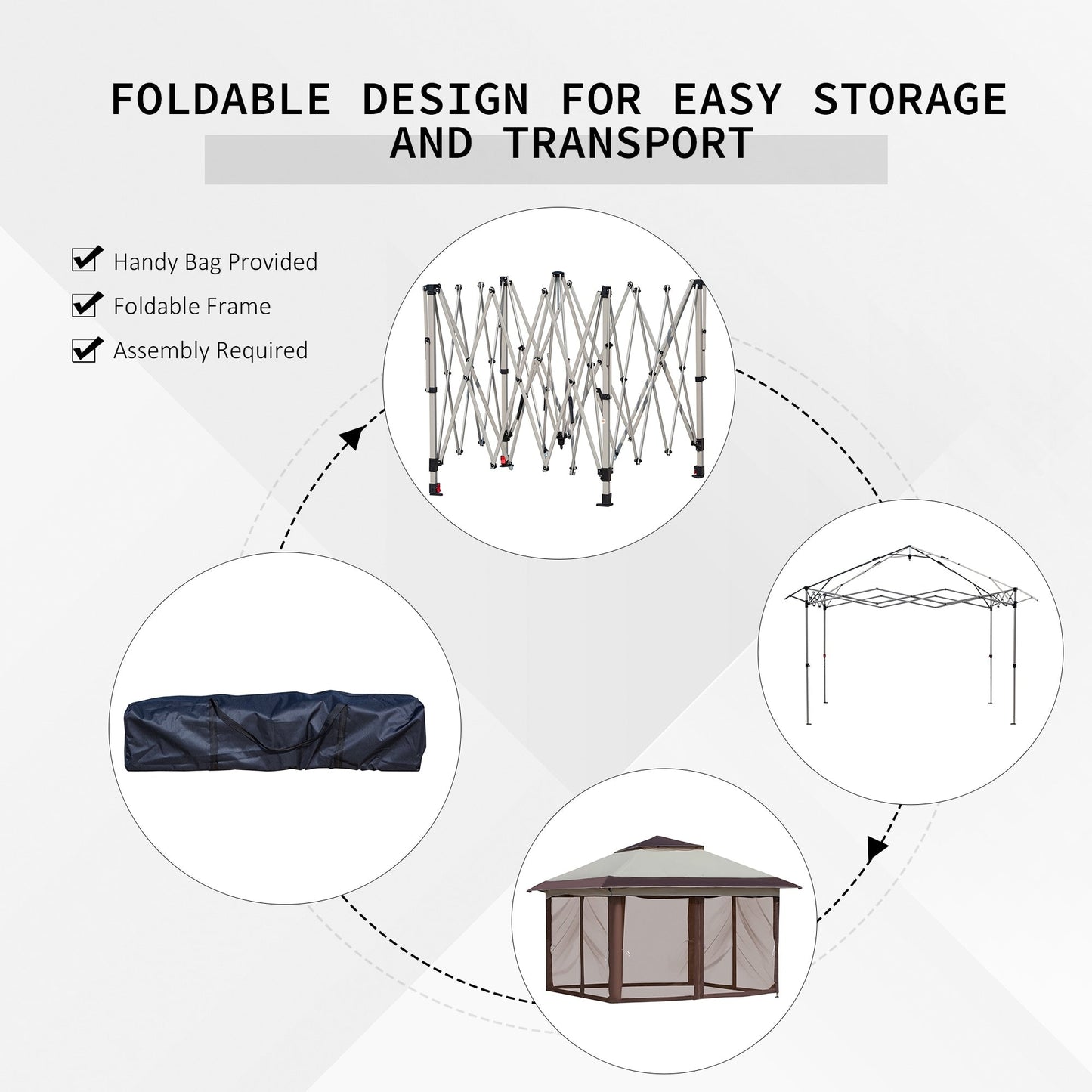 Outsunny Tente Pop-up Instant Canopy 3,6 m x 3,6 m, avec Pare-soleil, pliable, avec moustiquaire latérale en maille, hauteur réglable sur 3 niveaux