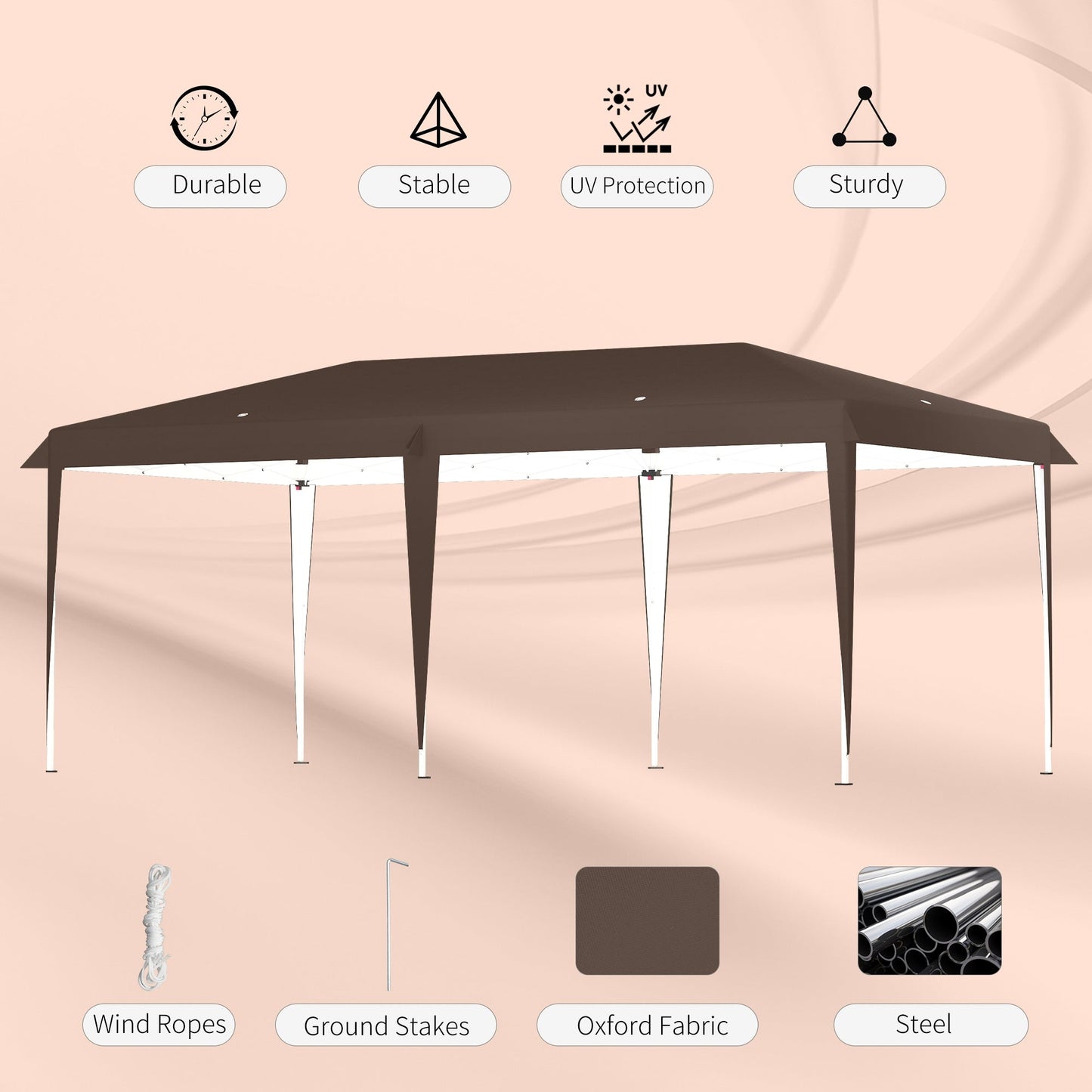 Caravane Pop-up Outsunny ultra-résistante avec cadre robuste, toit pare-UV et sac de transport pour patio, jardin, plage, cour arrière