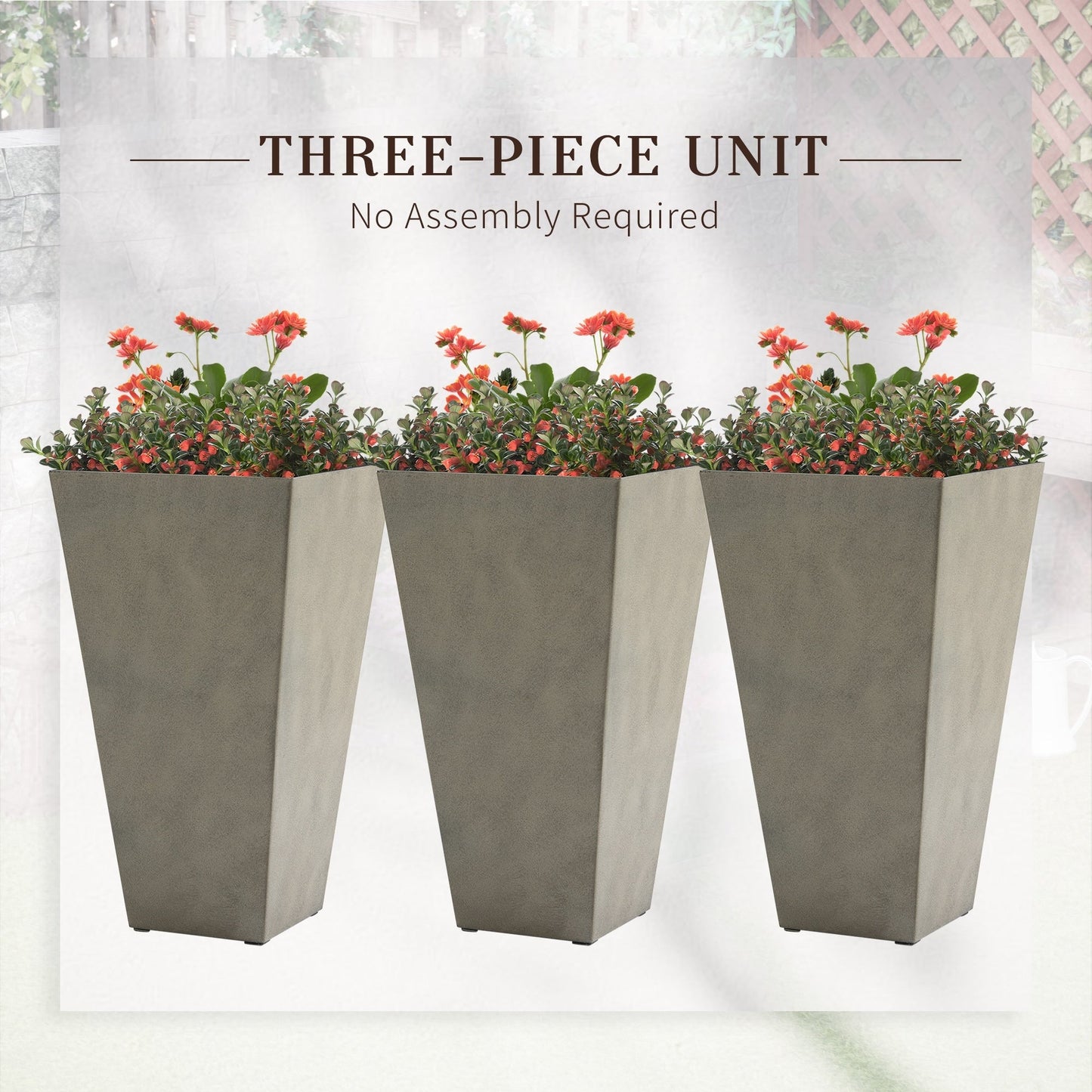 Outsunny Lot de 3 grands pots à fleurs en plastique, 71 cm de hauteur, pour l'intérieur et l'extérieur, pour entrée, patio, jardin