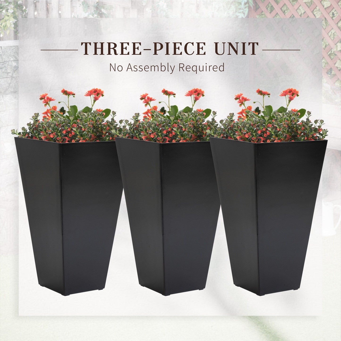 Outsunny Lot de 3 grands pots à fleurs en plastique, 71 cm de hauteur, pour l'intérieur et l'extérieur, pour entrée, patio, jardin
