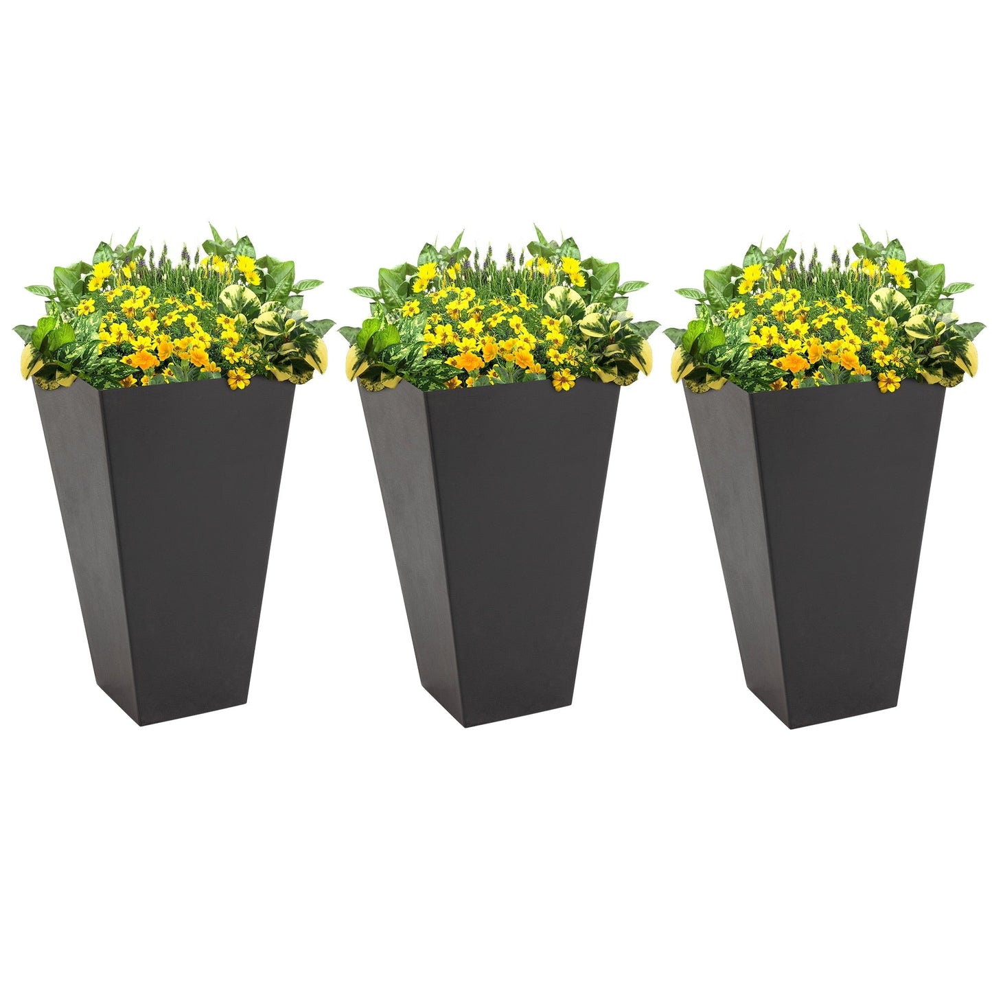 Outsunny Lot de 3 grands pots à fleurs en plastique, 71 cm de hauteur, pour l'intérieur et l'extérieur, pour entrée, patio, jardin