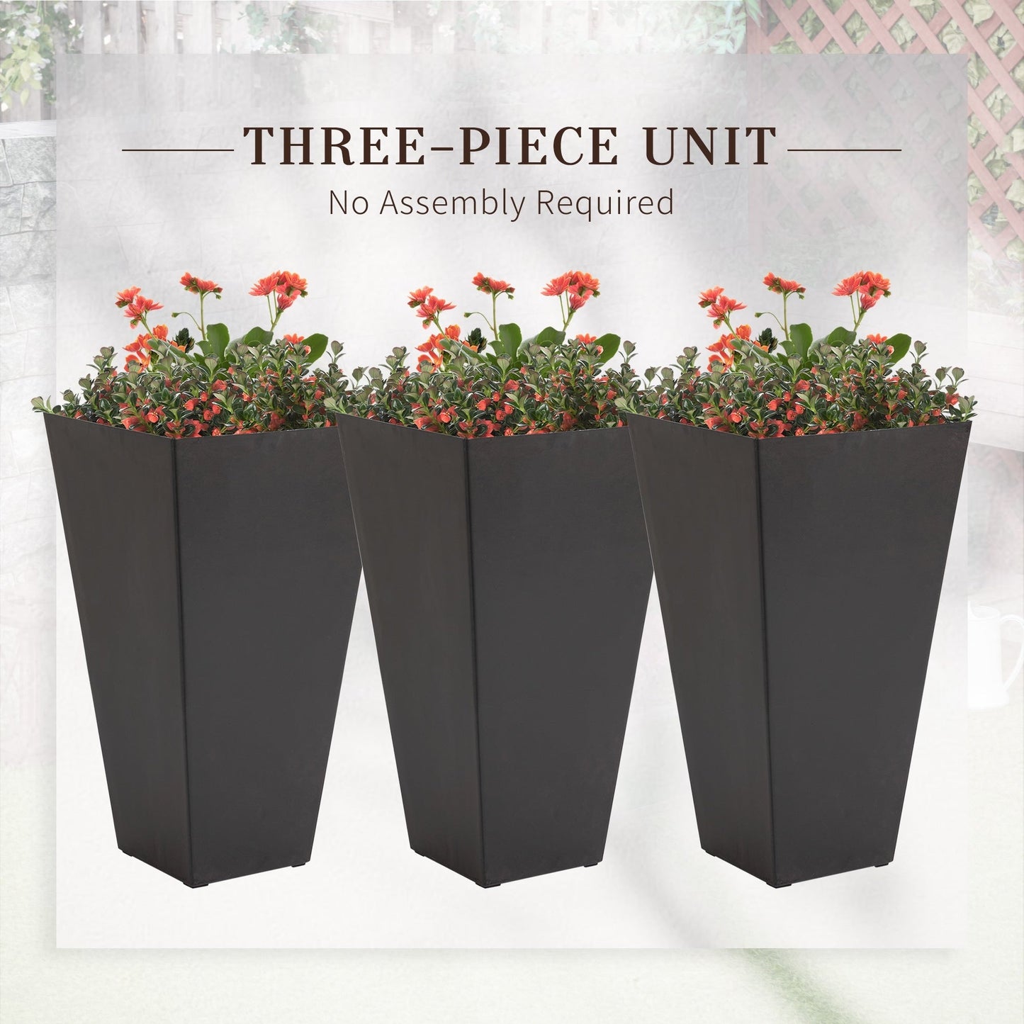 Outsunny Lot de 3 grands pots à fleurs en plastique, 71 cm de hauteur, pour l'intérieur et l'extérieur, pour entrée, patio, jardin