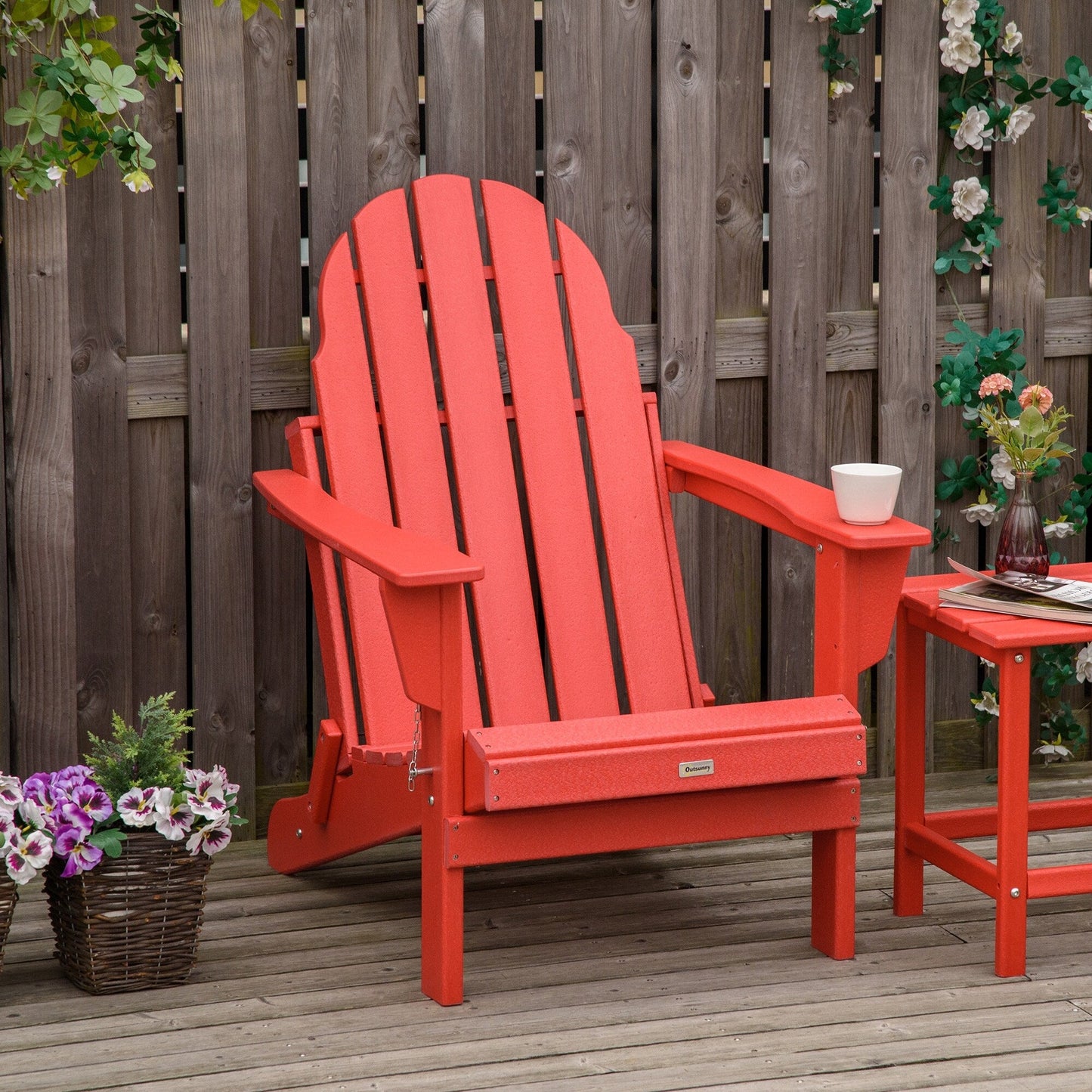 Outsunny Chaise de jardin pliante Adirondack, chaise de plage en plastique résistant aux intempéries en HDPE pour terrasse, pont et mobilier de jardin
