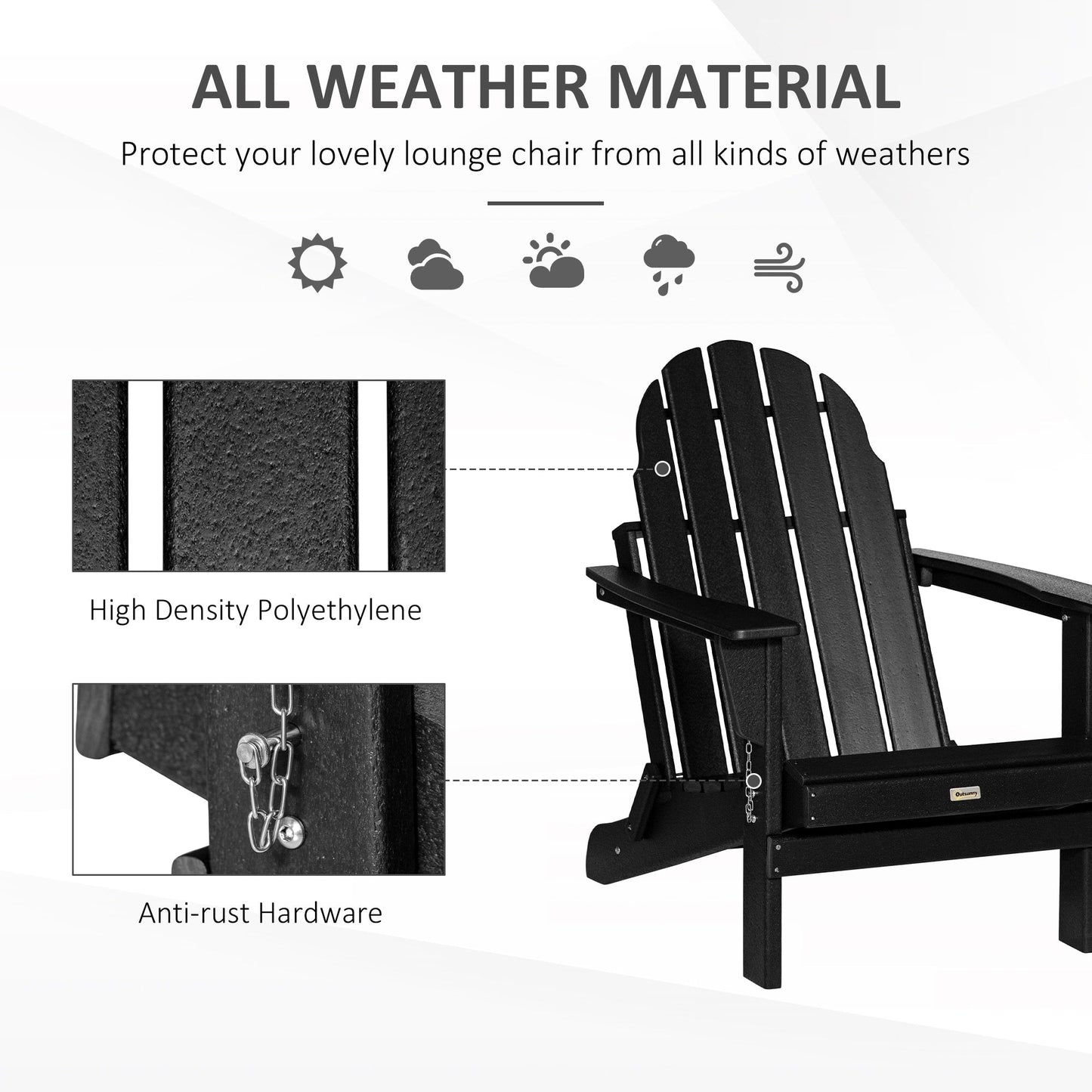 Outsunny Chaise de jardin pliante Adirondack, chaise de plage en plastique résistant aux intempéries en HDPE pour terrasse, pont et mobilier de jardin