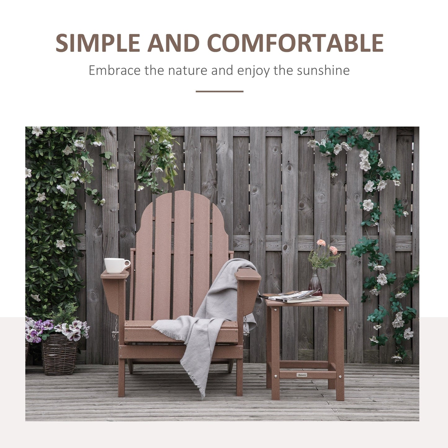 Outsunny Chaise de jardin pliante Adirondack, chaise de plage en plastique résistant aux intempéries en HDPE pour terrasse, pont et mobilier de jardin
