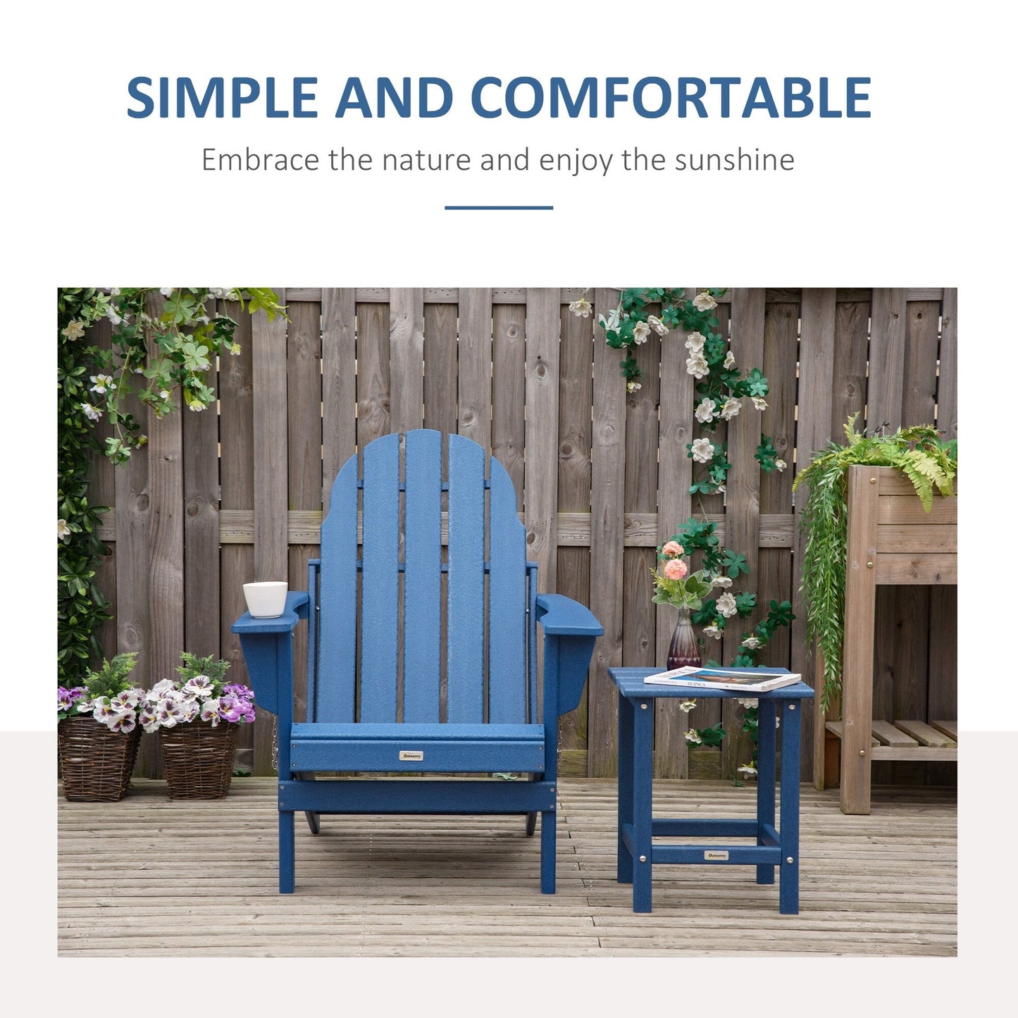 Outsunny Chaise de jardin pliante Adirondack, chaise de plage en plastique résistant aux intempéries en HDPE pour terrasse, pont et mobilier de jardin