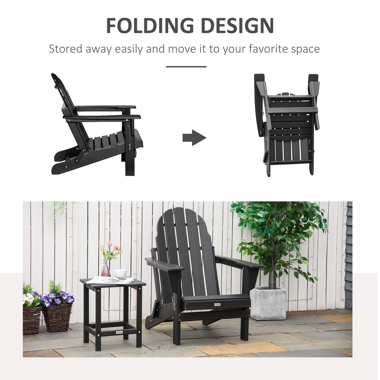 Outsunny Chaise de jardin pliante Adirondack, chaise de plage en plastique résistant aux intempéries en HDPE pour terrasse, pont et mobilier de jardin