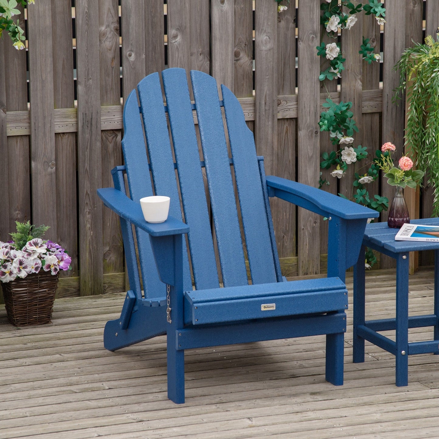 Outsunny Chaise de jardin pliante Adirondack, chaise de plage en plastique résistant aux intempéries en HDPE pour terrasse, pont et mobilier de jardin