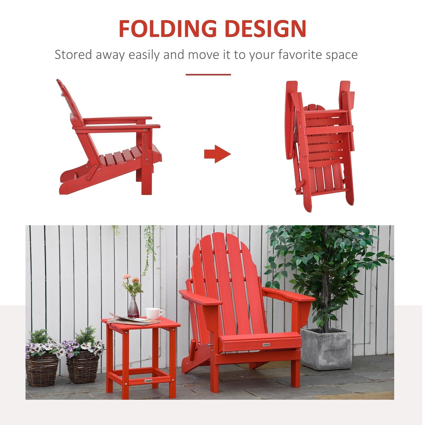 Outsunny Chaise de jardin pliante Adirondack, chaise de plage en plastique résistant aux intempéries en HDPE pour terrasse, pont et mobilier de jardin