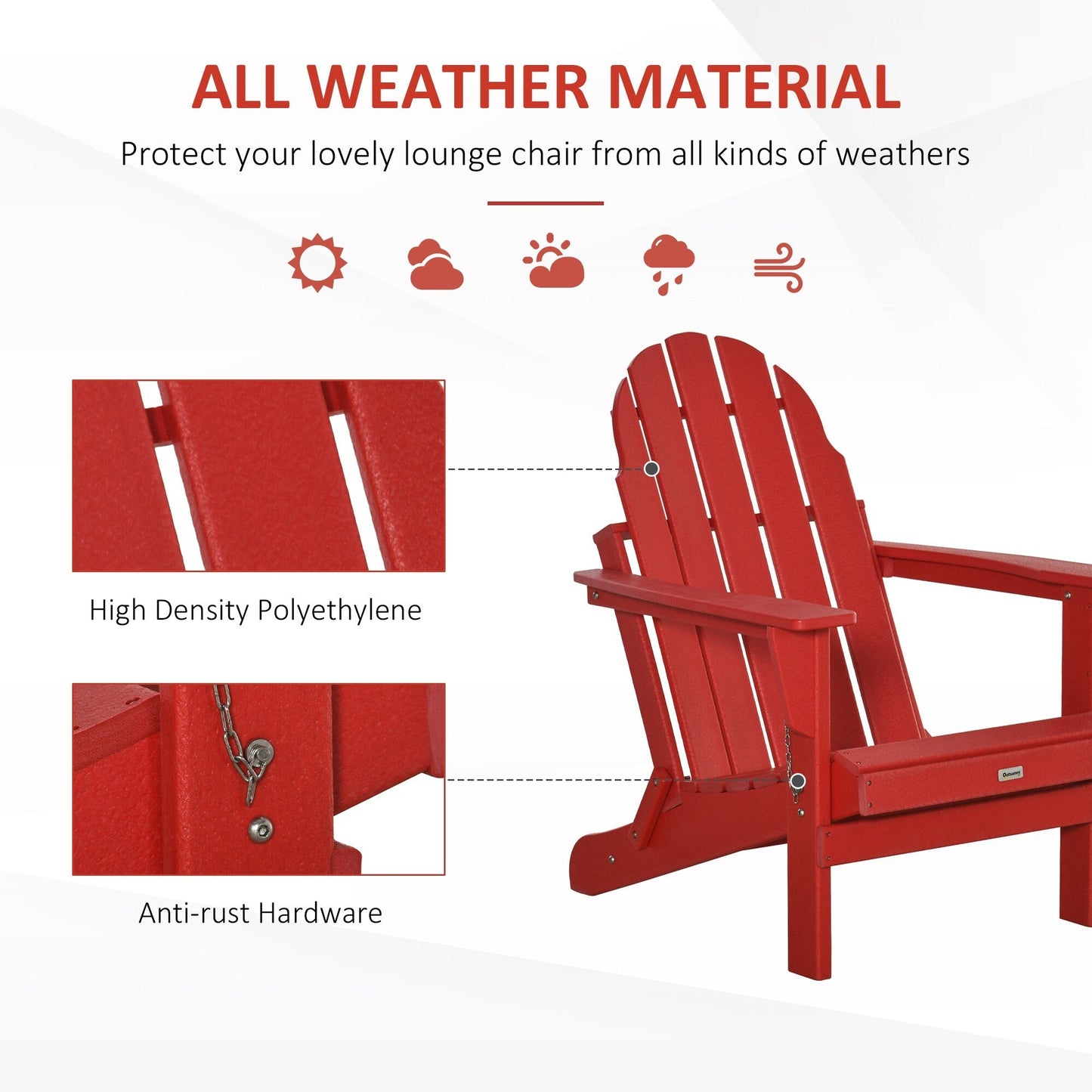 Outsunny Chaise de jardin pliante Adirondack, chaise de plage en plastique résistant aux intempéries en HDPE pour terrasse, pont et mobilier de jardin