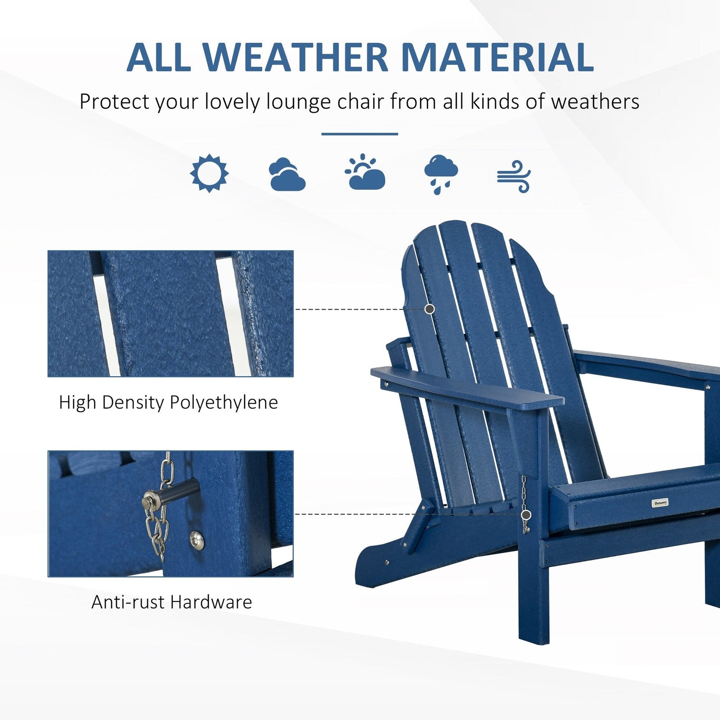 Outsunny Chaise de jardin pliante Adirondack, chaise de plage en plastique résistant aux intempéries en HDPE pour terrasse, pont et mobilier de jardin